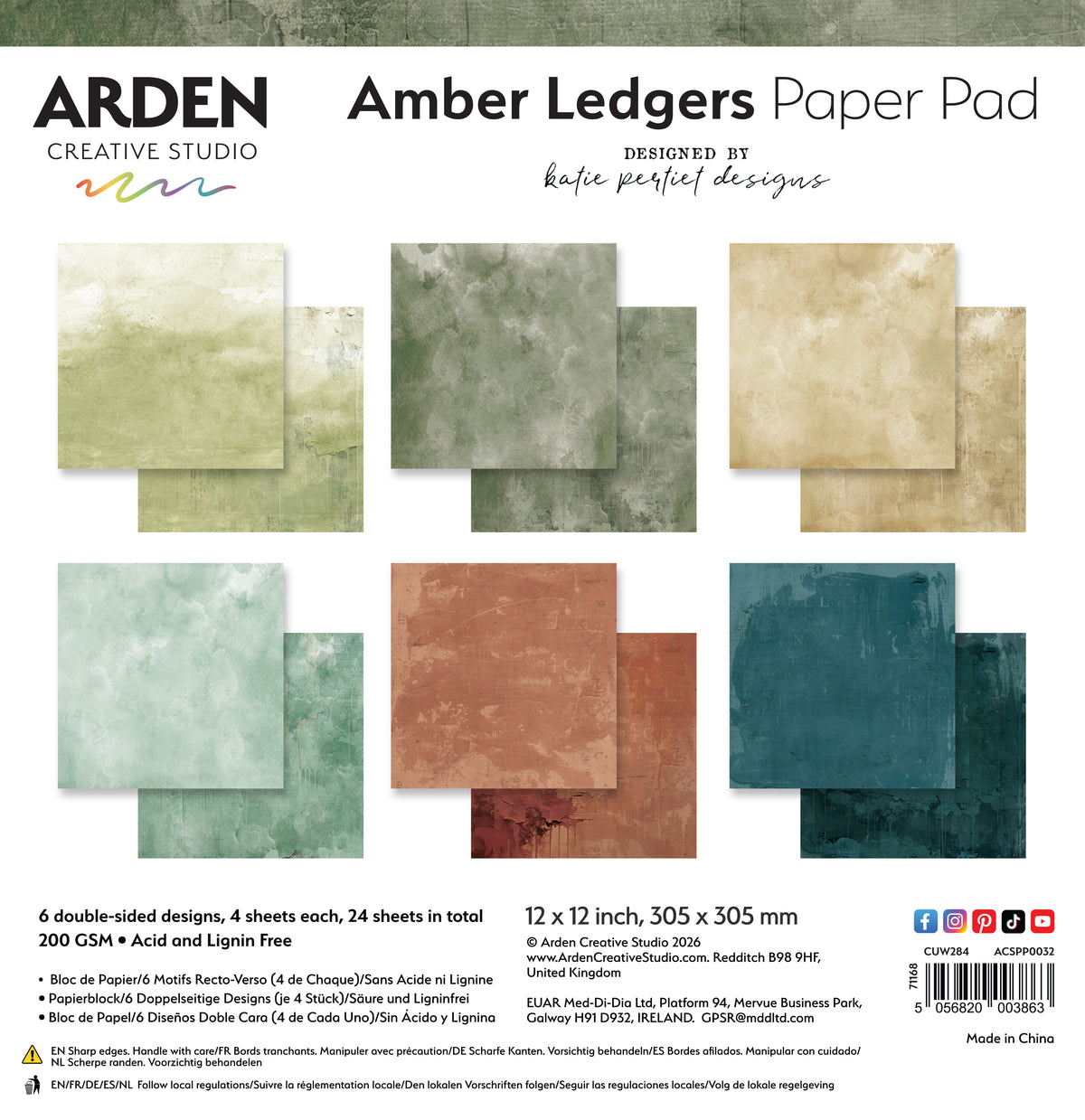 Arden Creative Studio Amber Ledgers Solids 12in x 12in Paper Pad