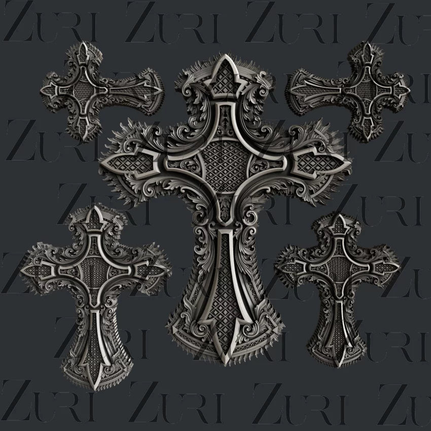 Zuri Designs Ornate Crosses Set 4
