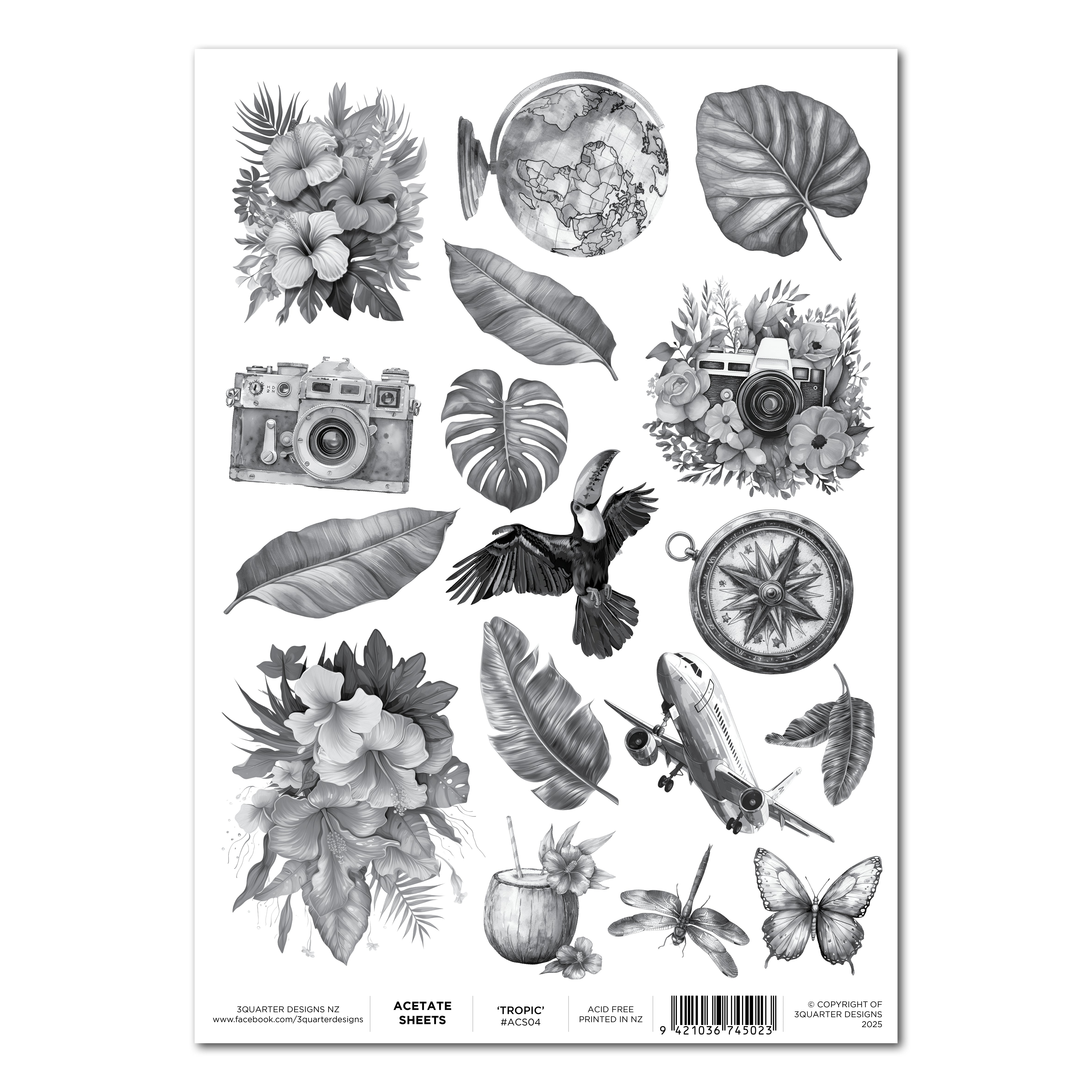 3Quarter Designs A4 Acetate - Tropic