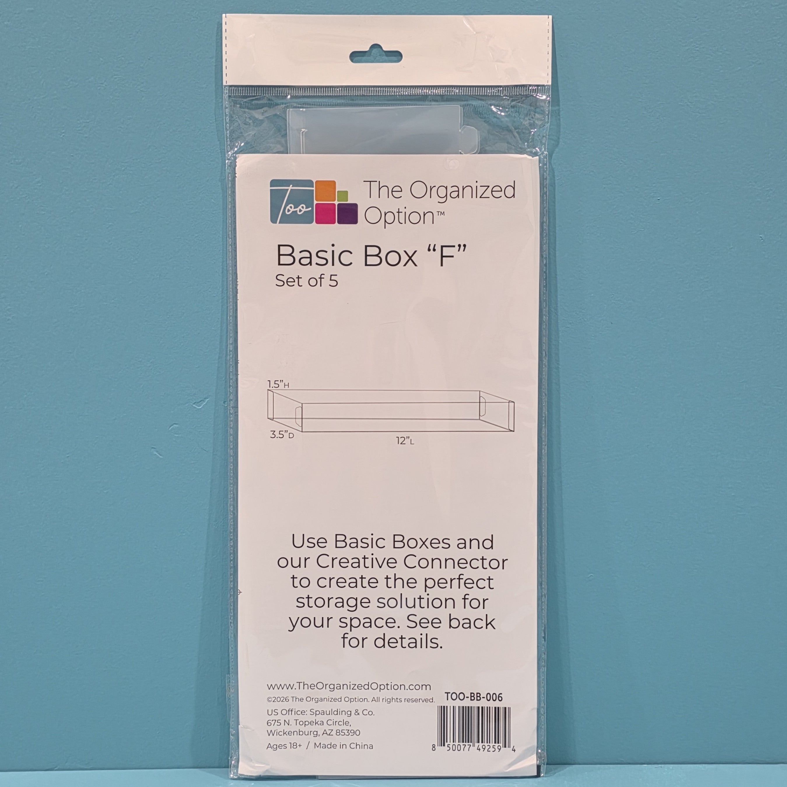 The Organized Option Basic Box "F" - 3.5" W x 12.0" L x 1.5" H - Set of 5