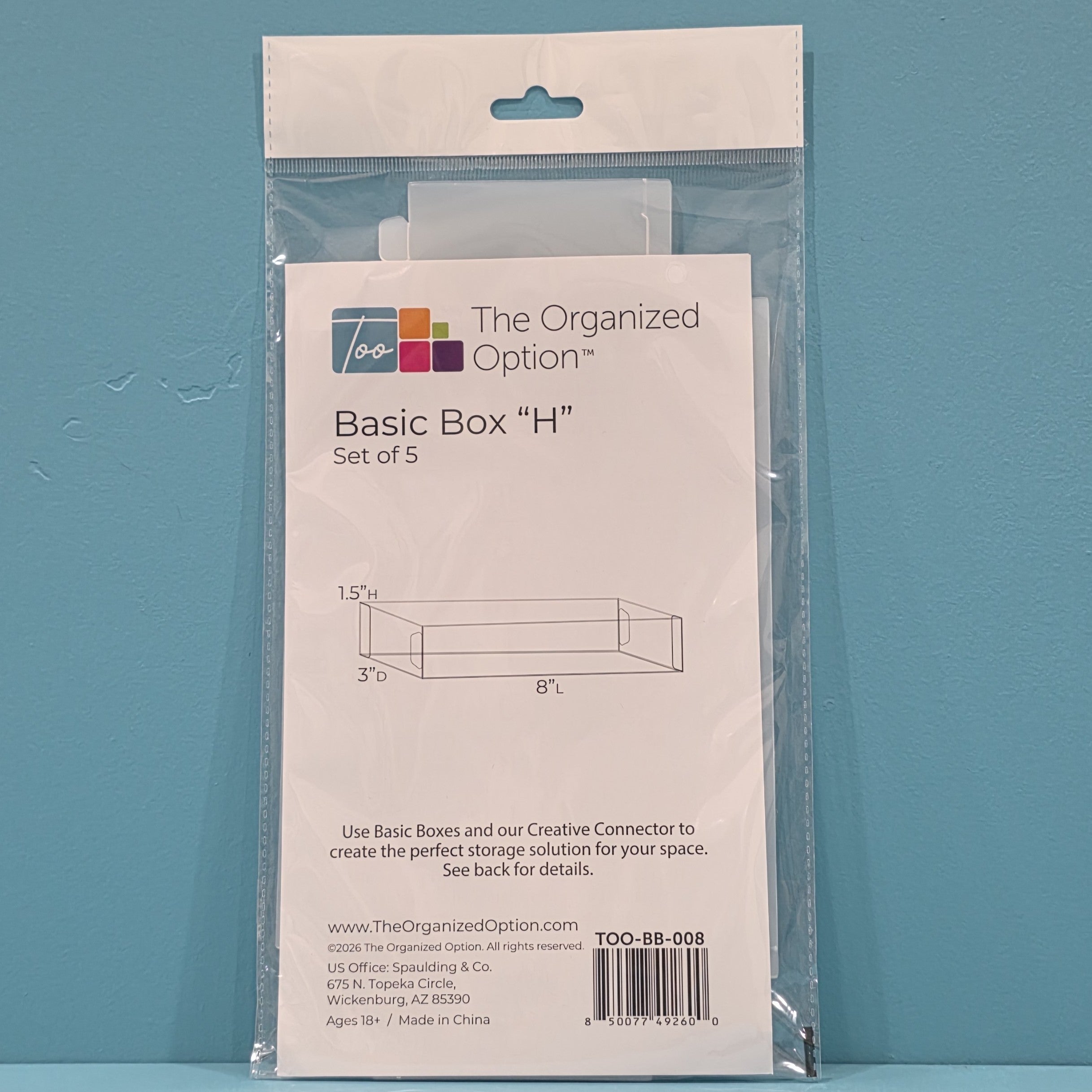 The Organized Option Basic Box "H" - 3.0" W x 8.0" L x 1.5" H - Set of 5