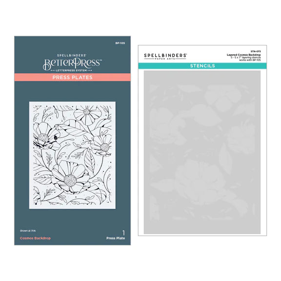 Cosmos Backdrop BetterPress and Stencil Bundle from the Pressed Posies Collection