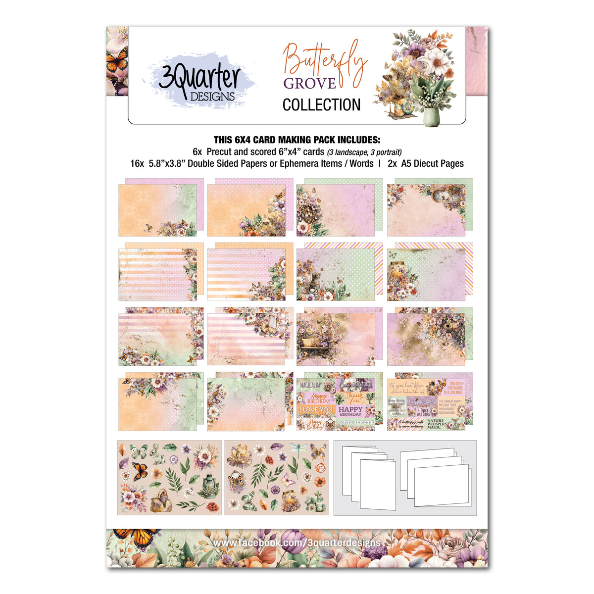 3Quarter Designs Butterfly Grove 6x4 Card Pack