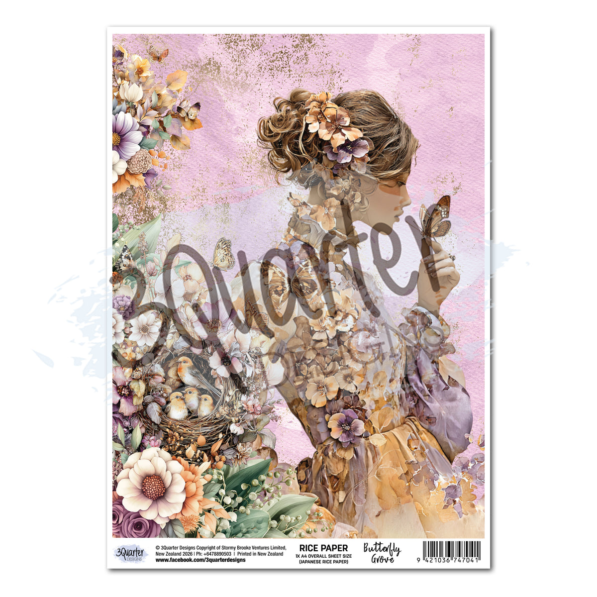 3Quarter Designs Butterfly Grove - A4 Rice Paper - 3 Sheets