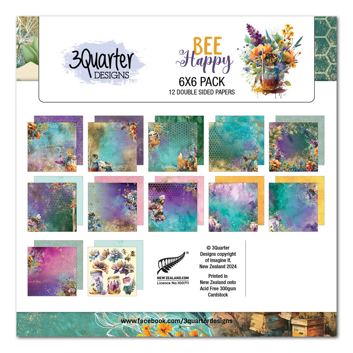 3Quarter Designs Bee Happy 6x6 Paper Pack