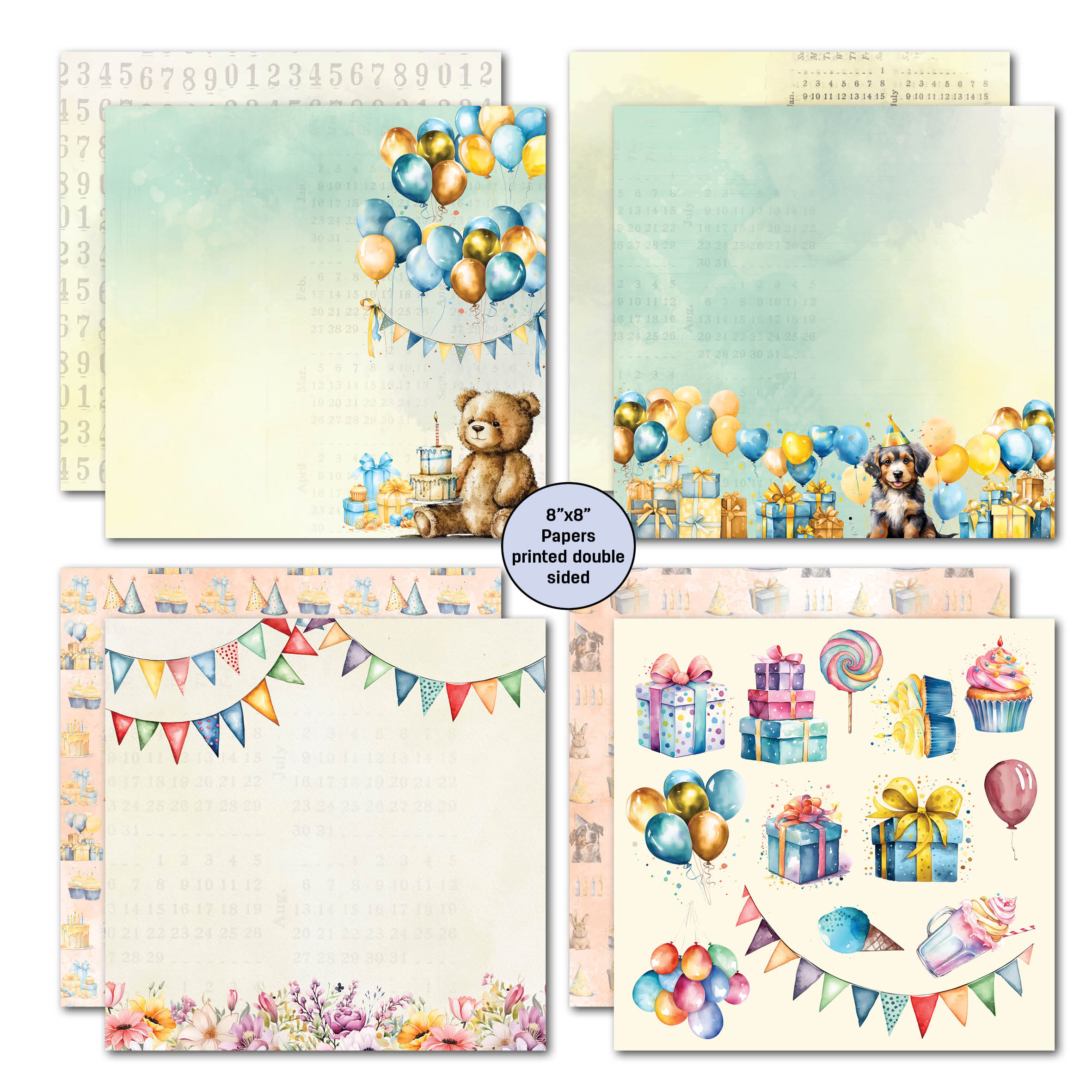 3Quarter Designs Birthday Wishes 8x8 Paper Pack