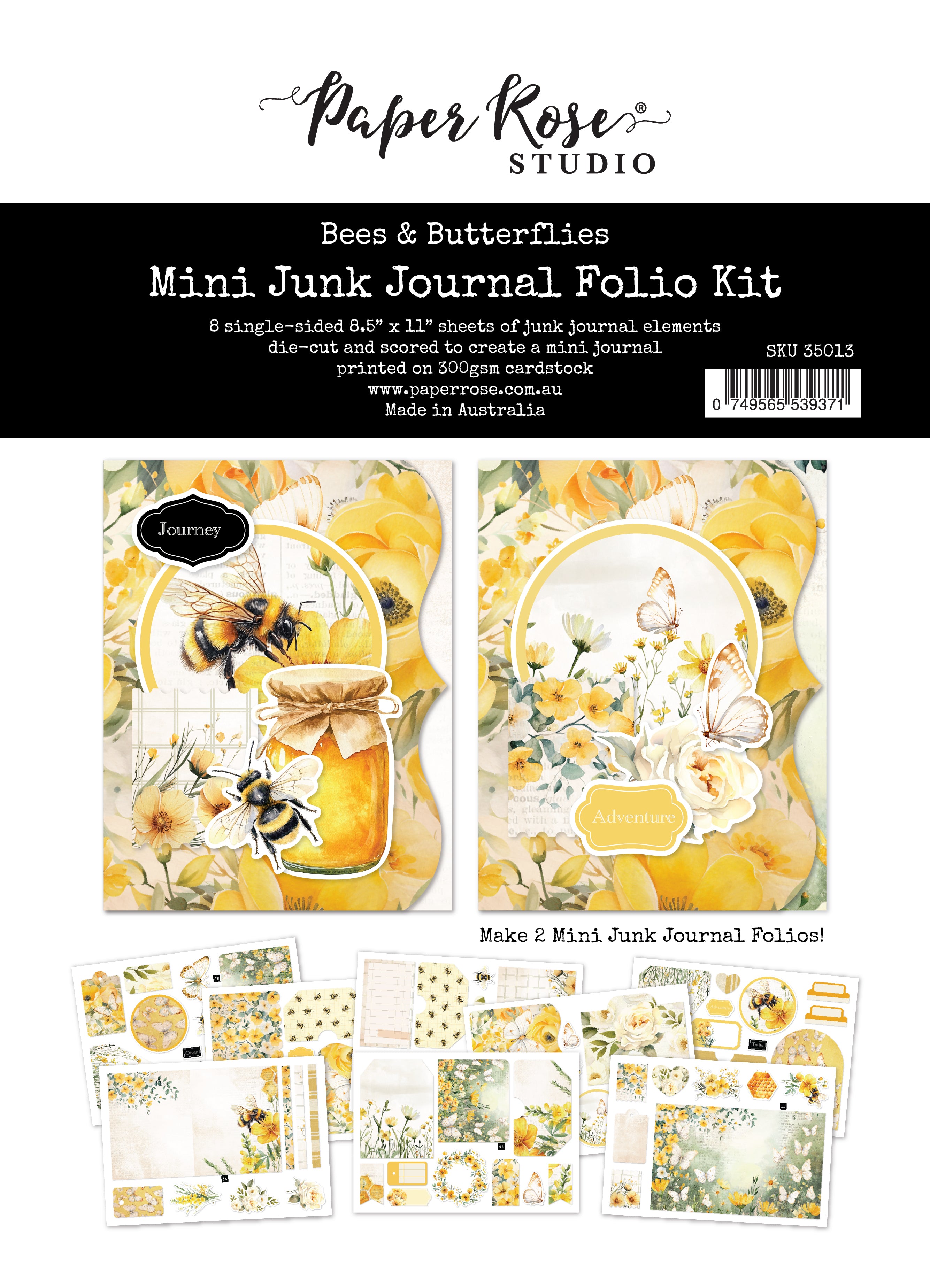 Bees and Butterflies 8.5" x 11" Mini Junk Journal Folio Kit 35013