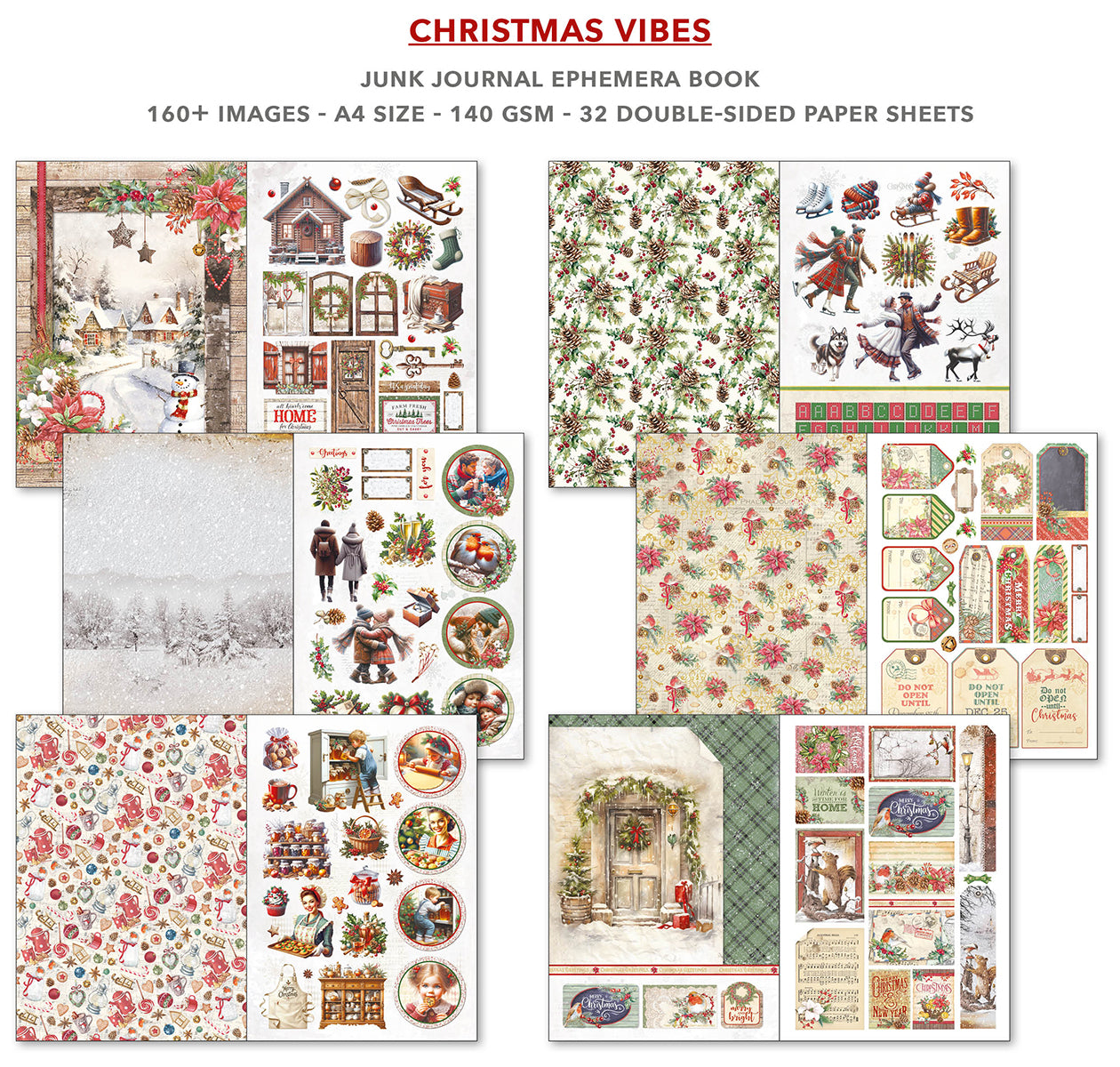 Christmas Vibes Junk Journal & Ephemera Book A4 32/pkg