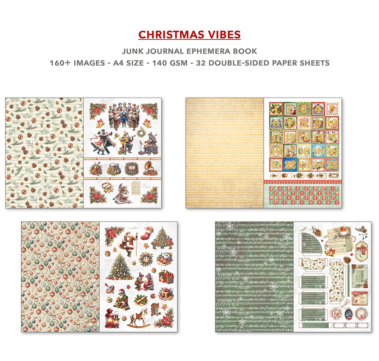 Christmas Vibes Junk Journal & Ephemera Book A4 32/pkg