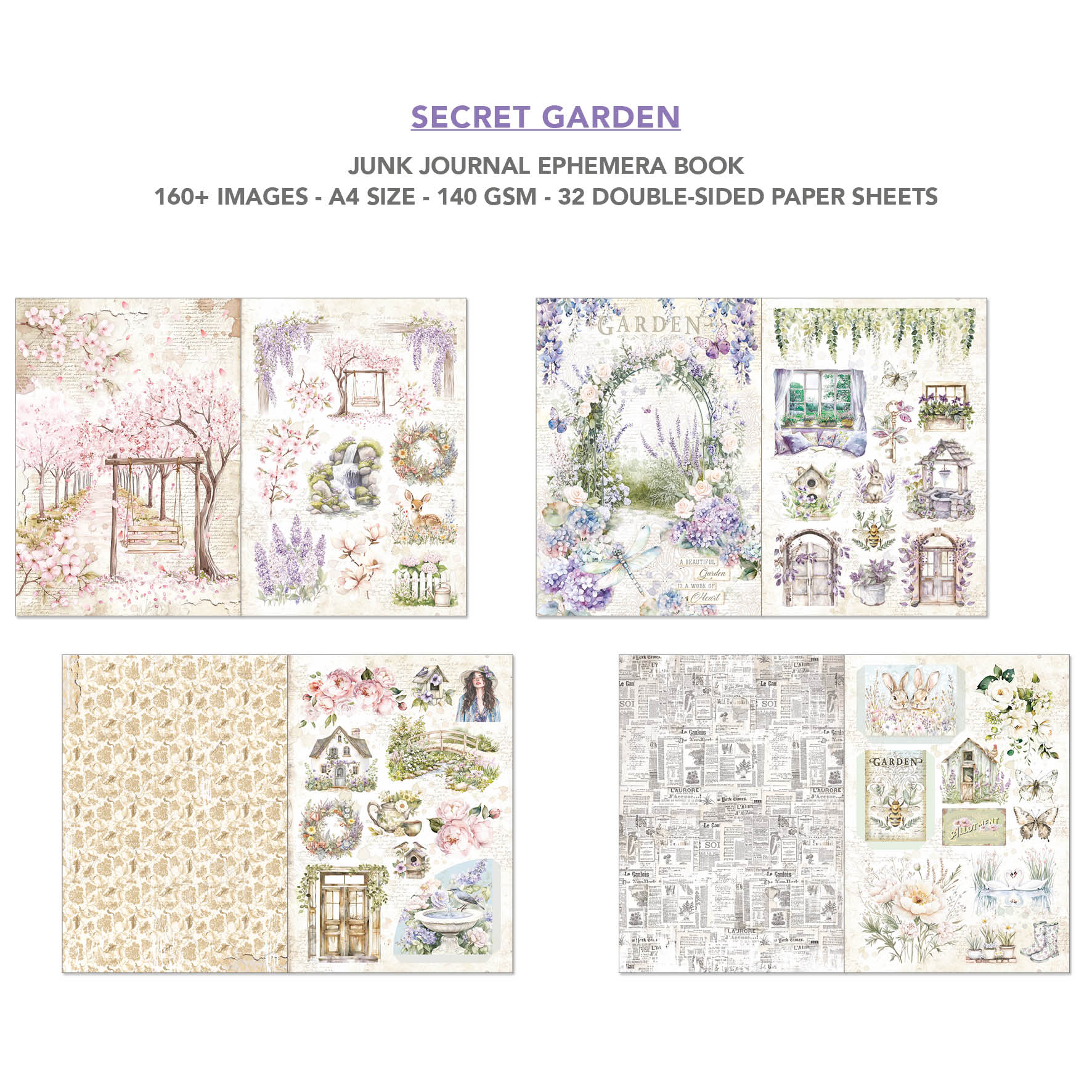 Secret Garden Junk Journal & Ephemera Book A4 32/Pkg