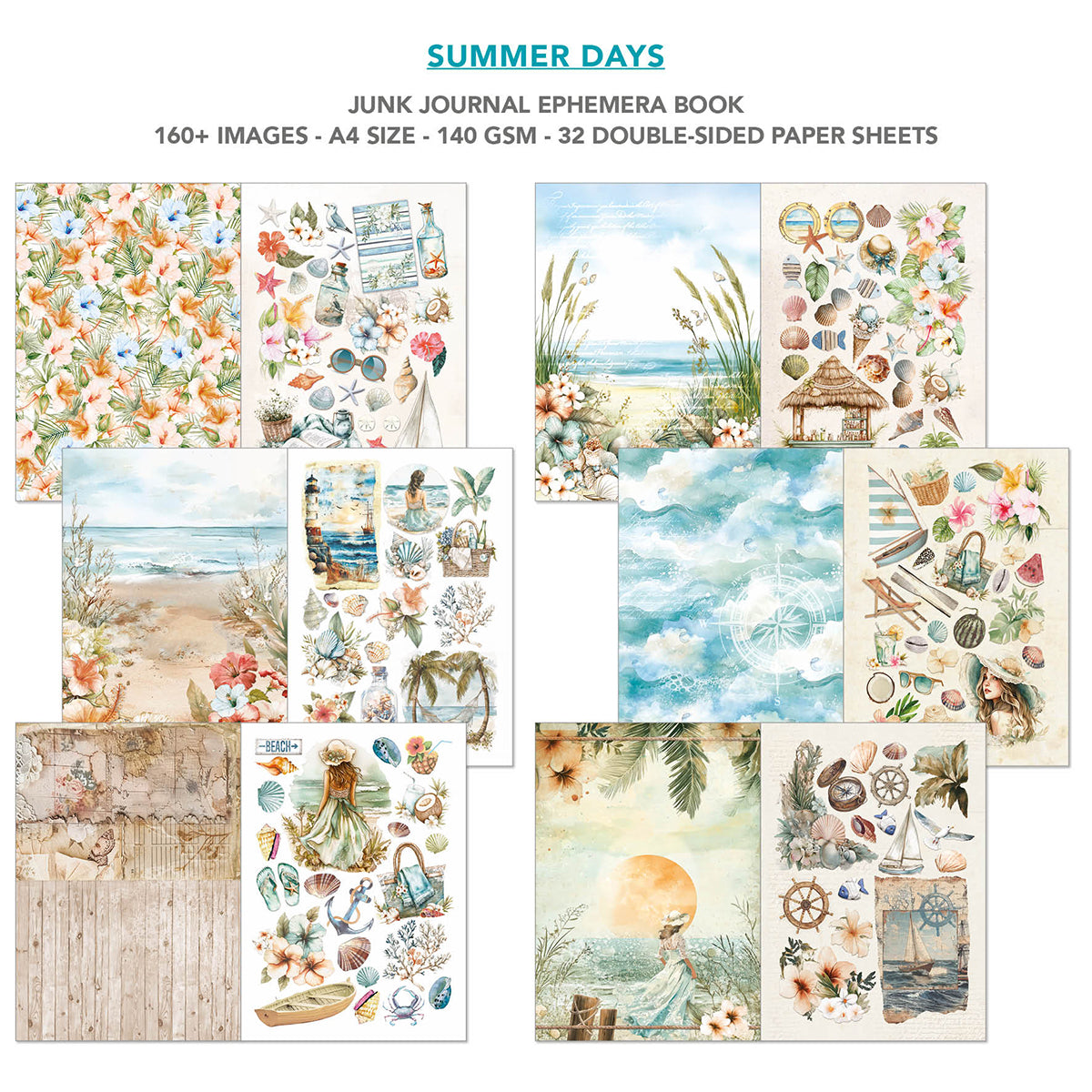 Summer Days Junk Journal & Ephemera Book A4 32/Pkg