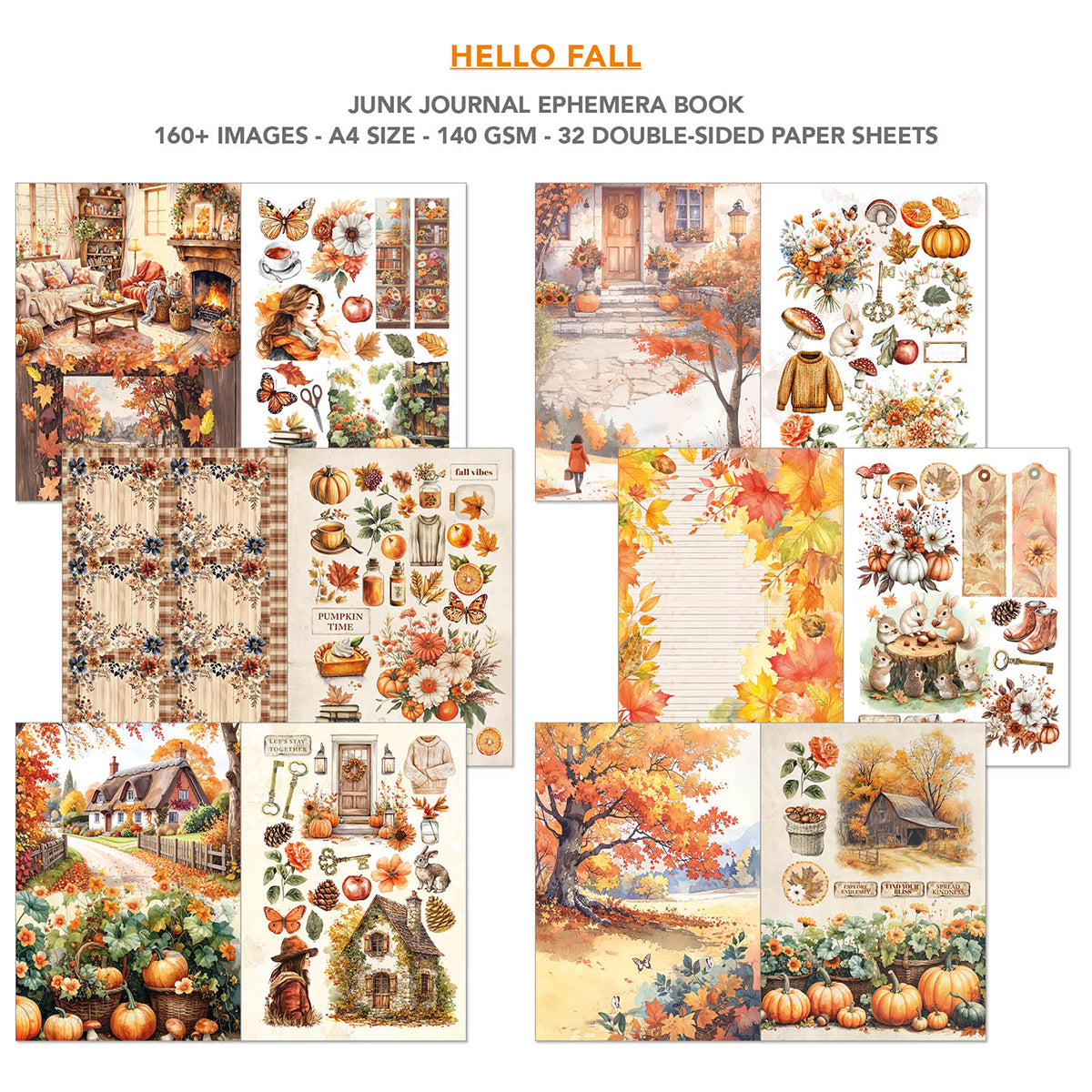 Hello Fall Junk Journal Ephemera Book A4 32/Pkg