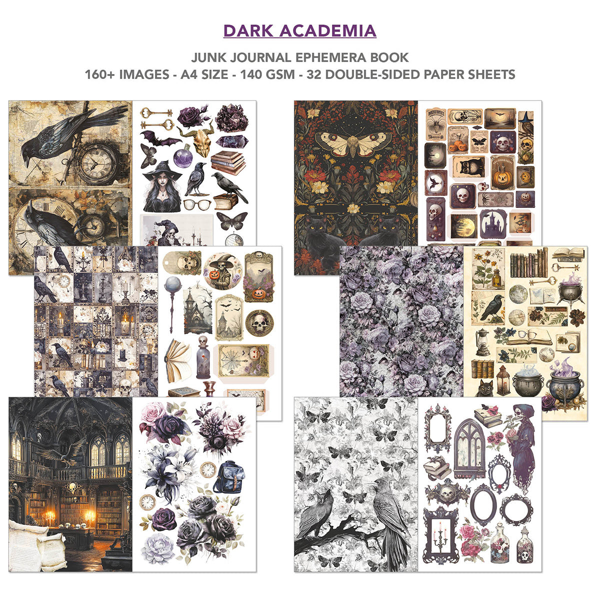 Dark Academia Junk Journal Ephemera Book A4 32/Pkg