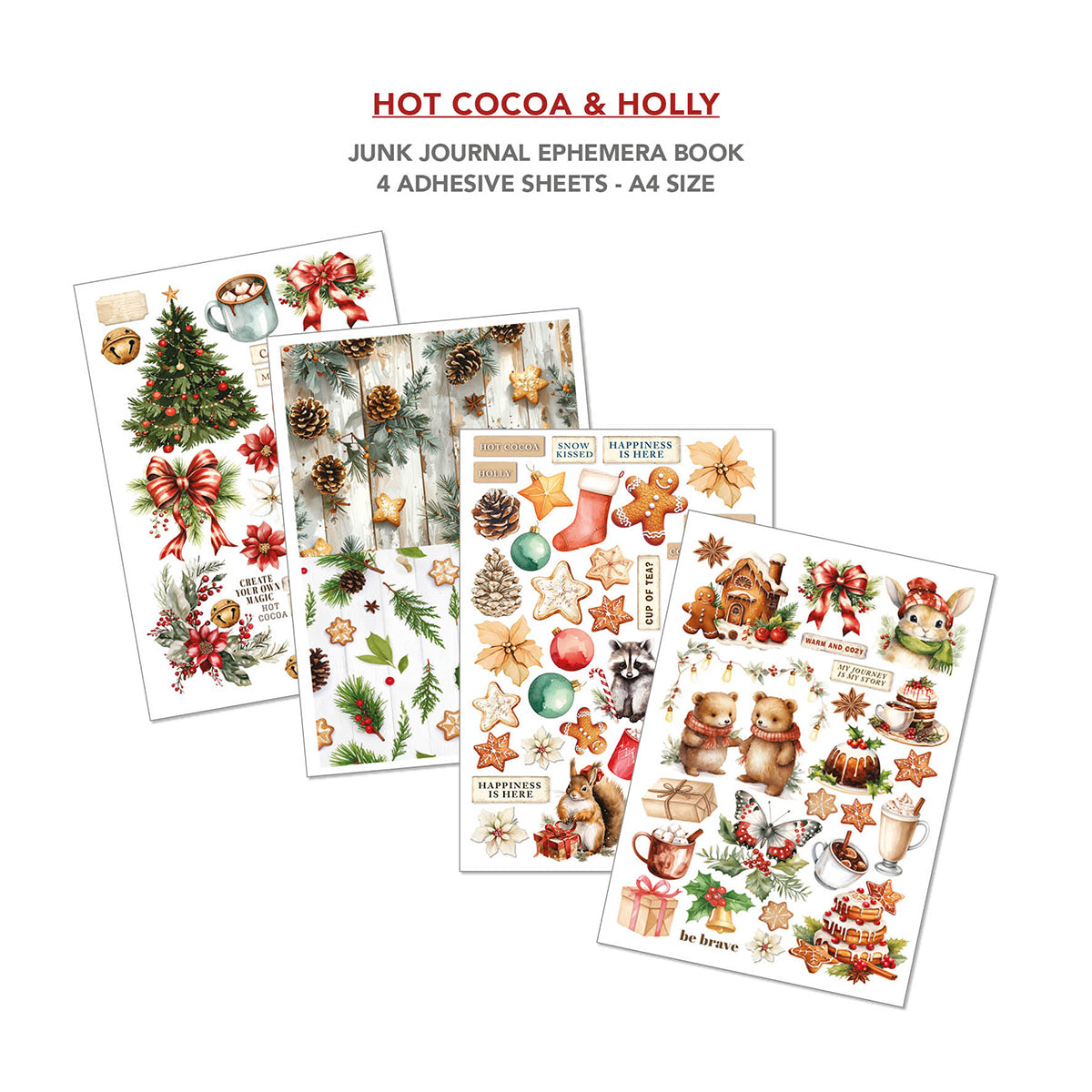 Hot Cocoa & Holly Junk Journal Ephemera Book A4 32/Pkg