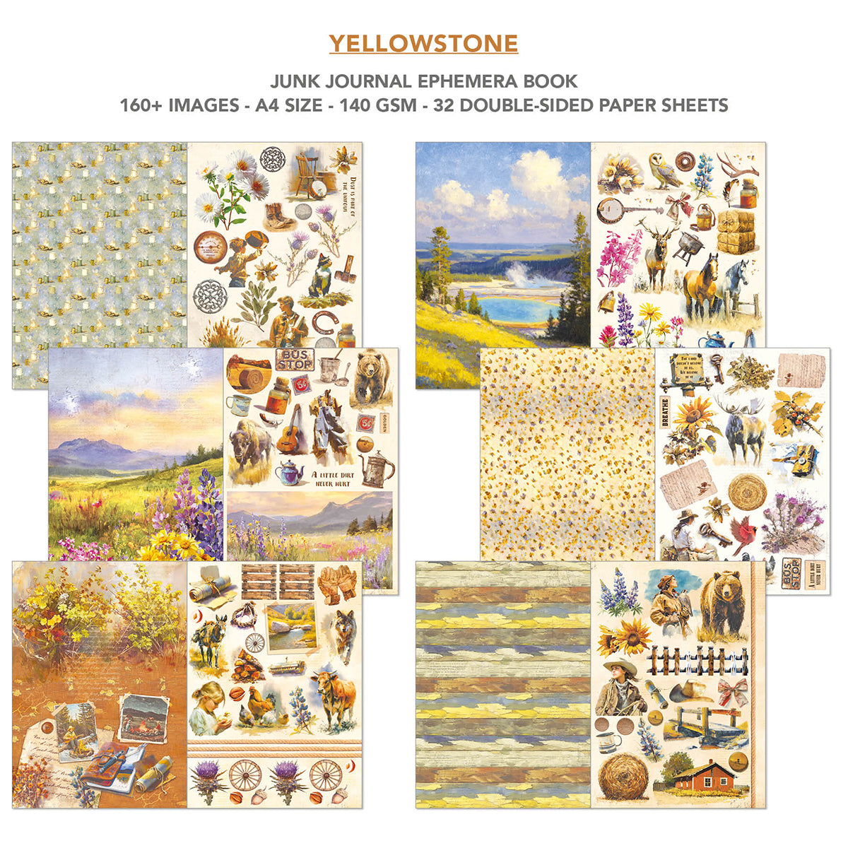 Yellowstone Junk Journal & Ephemera Book A4 32/Pkg