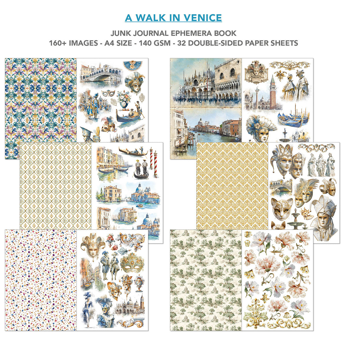 A Walk in Venice  Junk Journal & Ephemera Book A4 32/Pkg