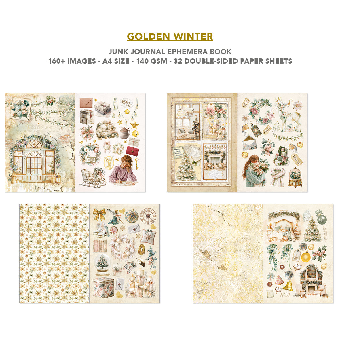 Golden Winter Junk Journal & Ephemera Book A4 32/Pkg