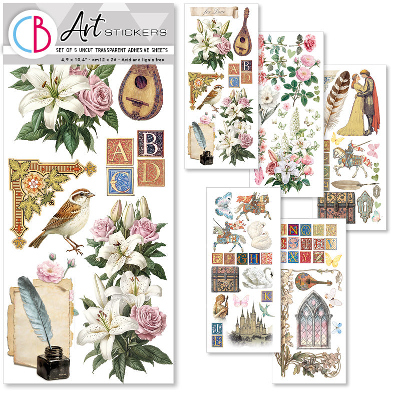Courtly Love Art Stickers Transparent Adhesive Sheets 5/Pkg