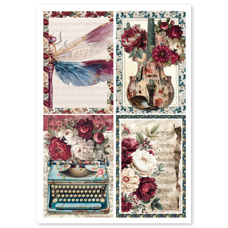 Rice Paper A4 MIXED 4/Pkg Bohemian Burgundy