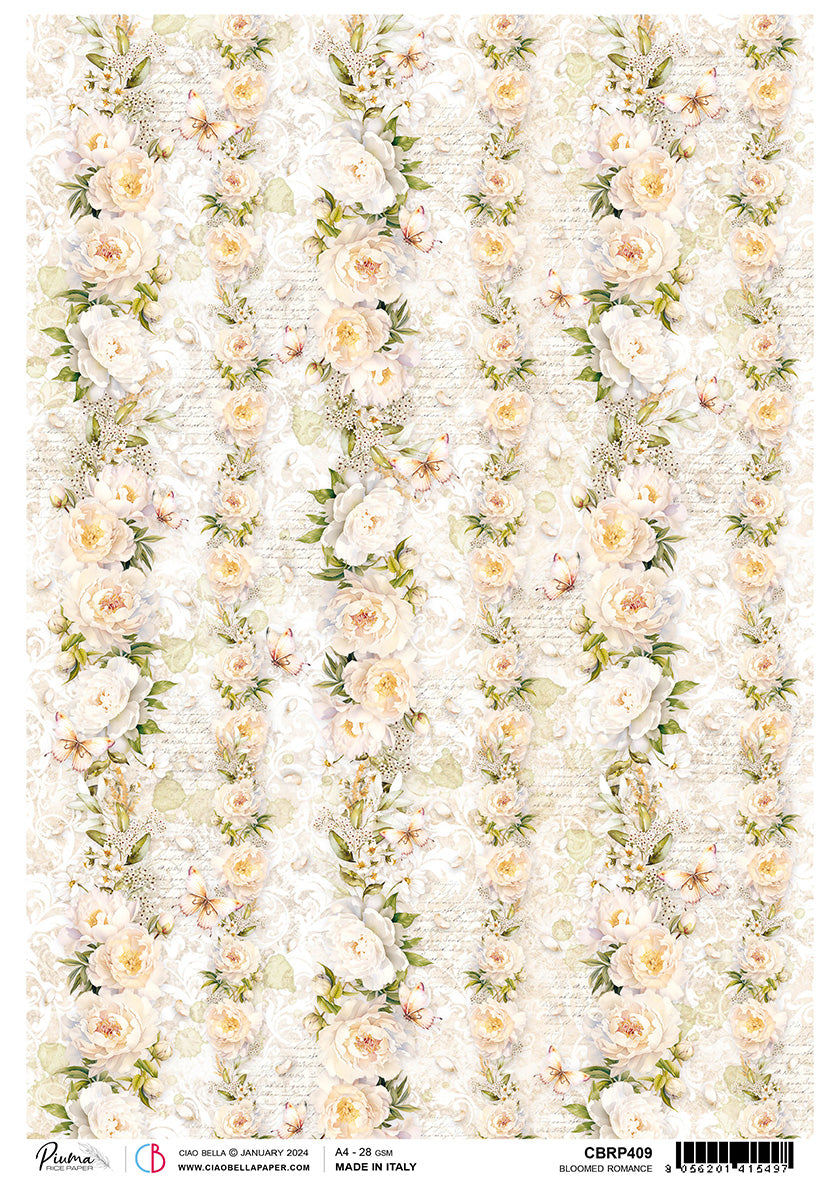 Rice Paper A4 Piuma Bloomed Romance - 5 Sheets