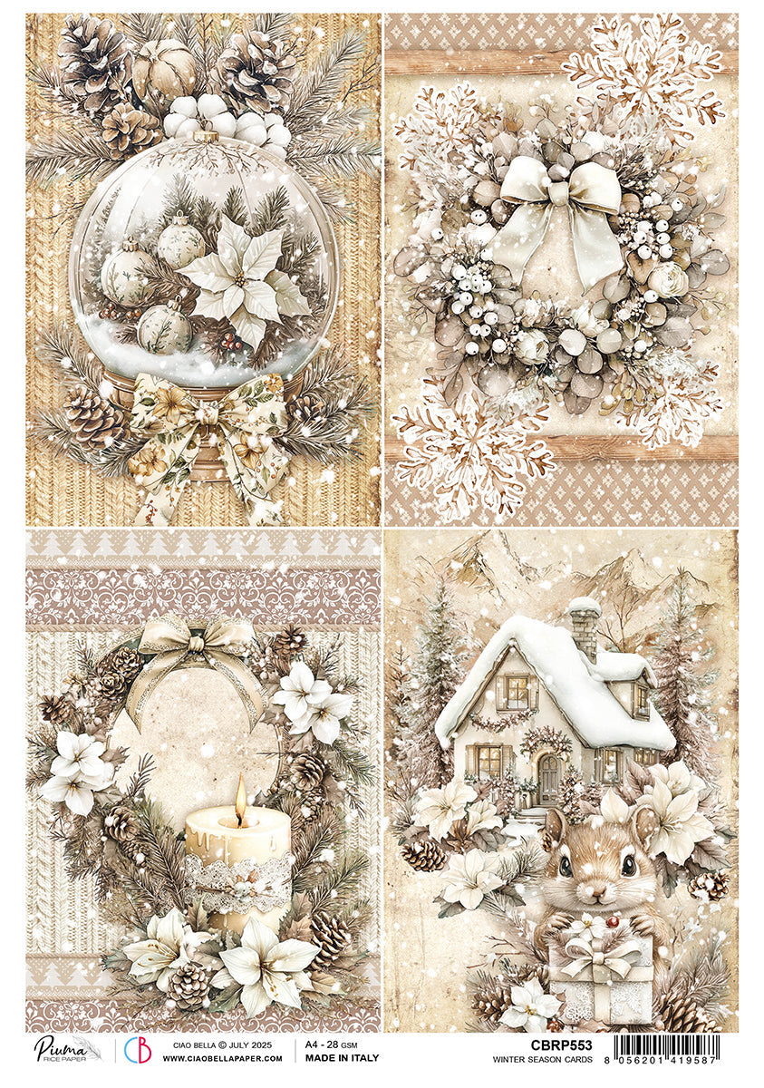 Rice Paper A4 A Winter Season Cards - 5 Sheets