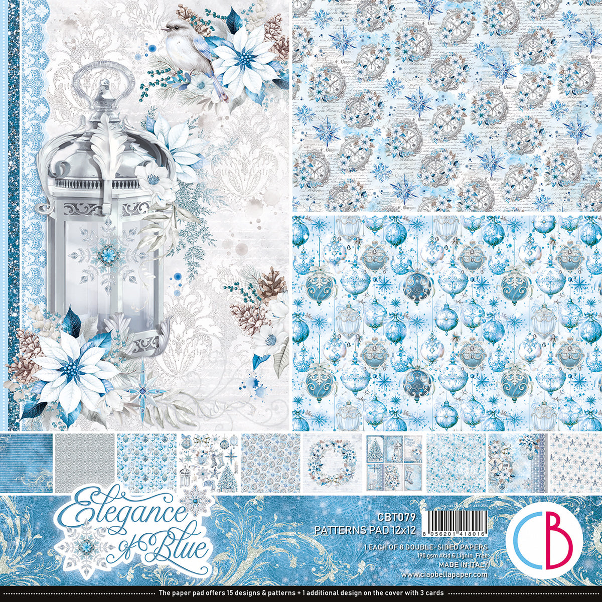 Elegance of Blue Patterns Pad 12"x12" 8/Pkg