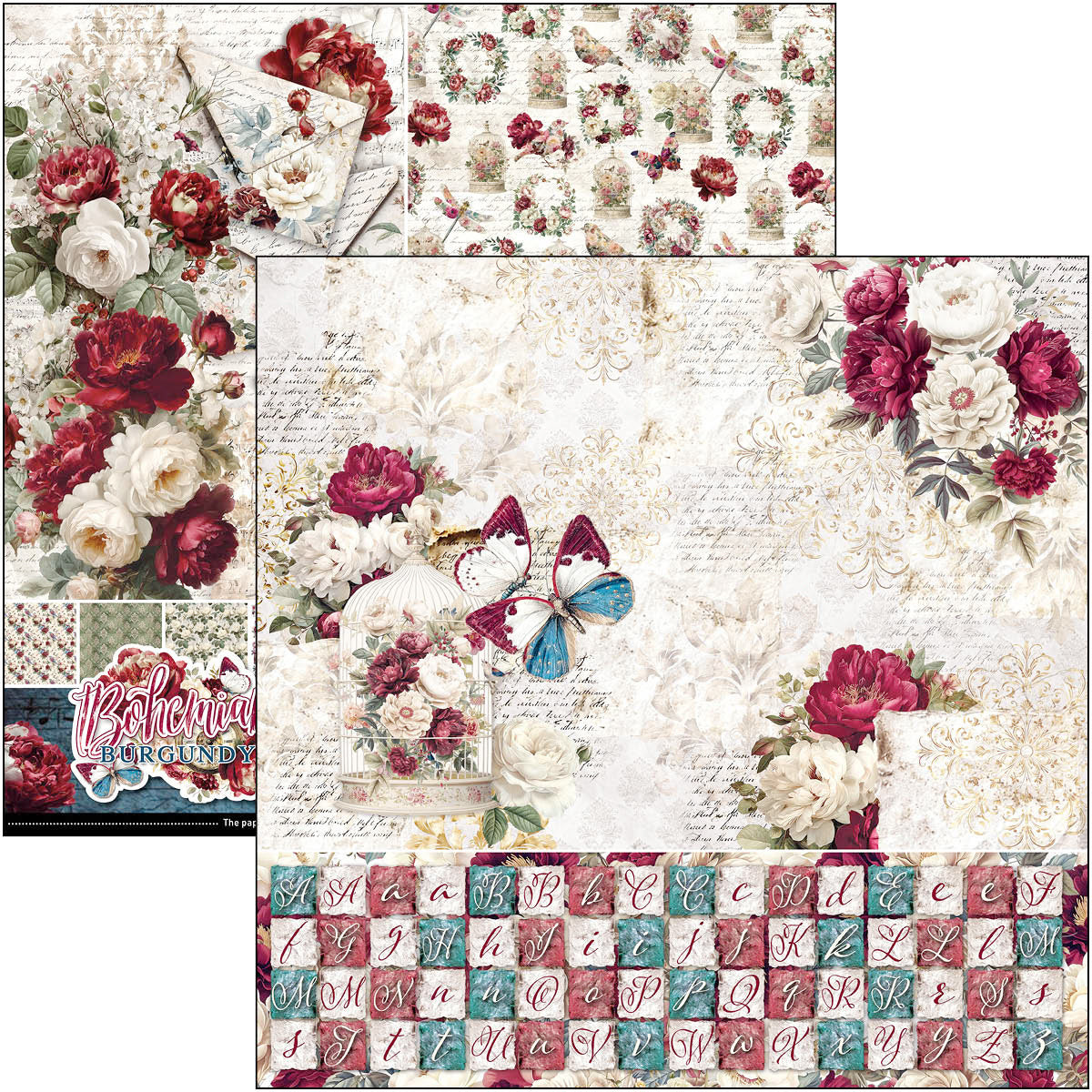 Bohemian Burgundy Patterns Pad 12"x12" 8/Pkg