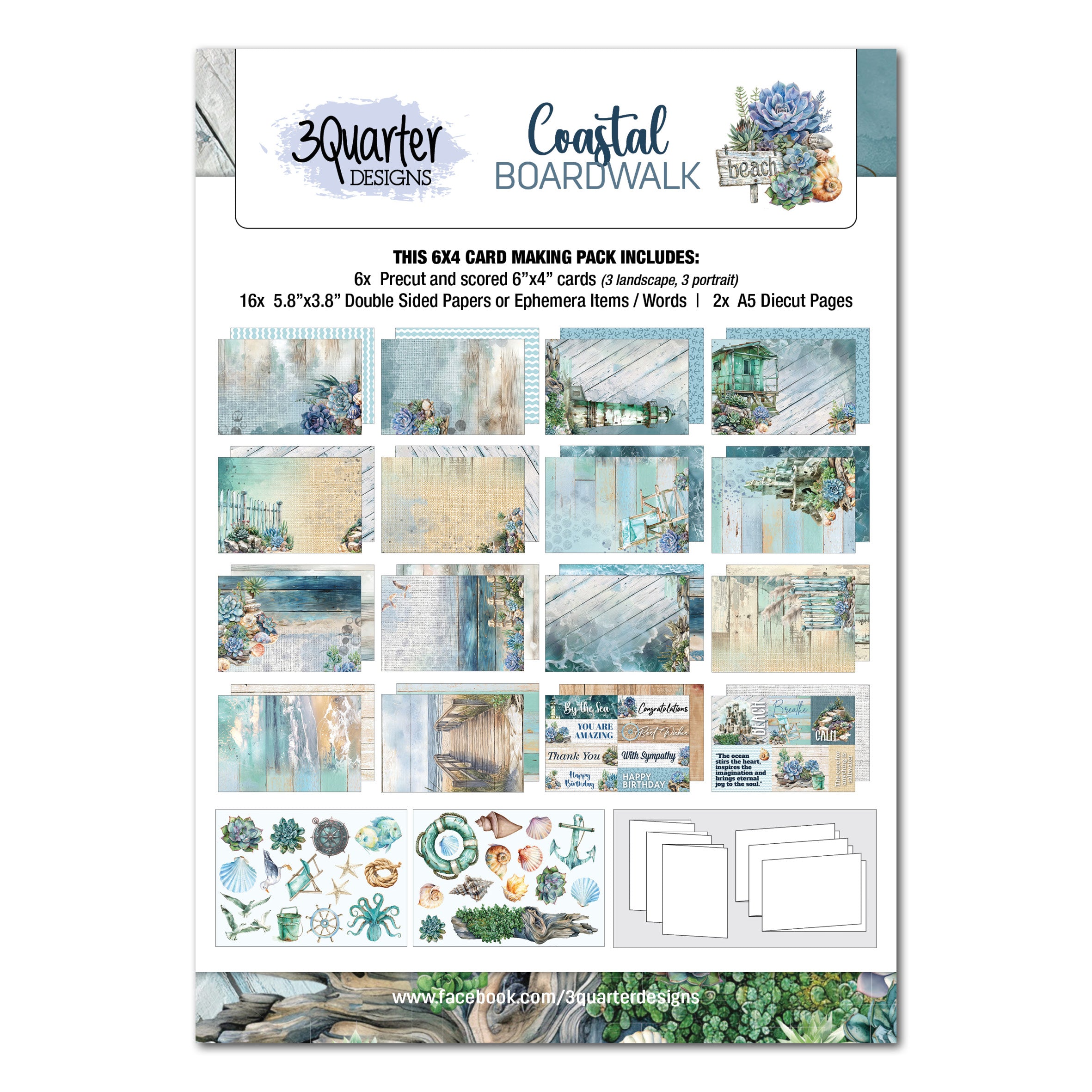 3Quarter Designs Coastal Boardwalk 6x4 Card Pack