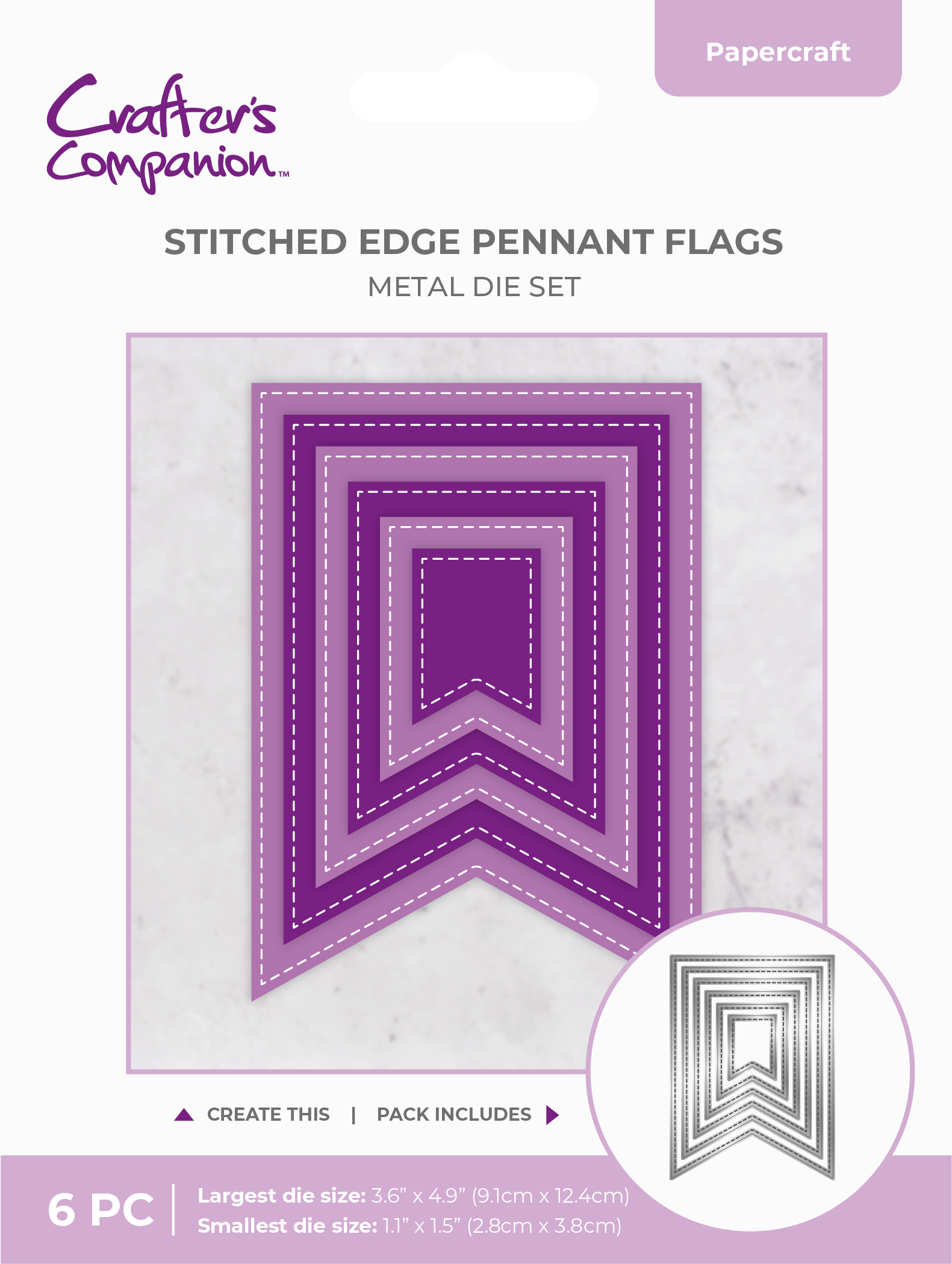 Crafter's Companion Metal Die - Stitched Edge Pennant Flags