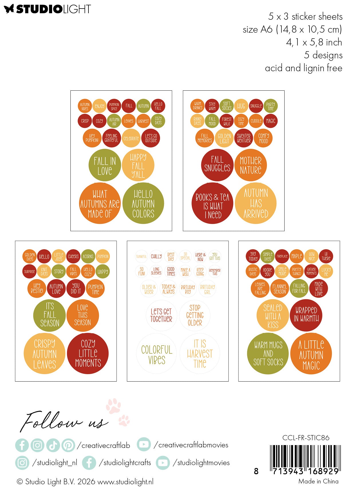 CCL Stickers Fall Friendz 18 Sheets