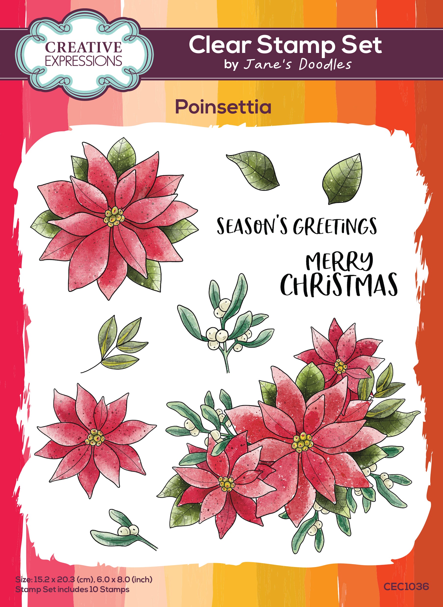 Creative Expressions Jane's Doodles Poinsettia 6 in x 8 in Clear Stamp Set