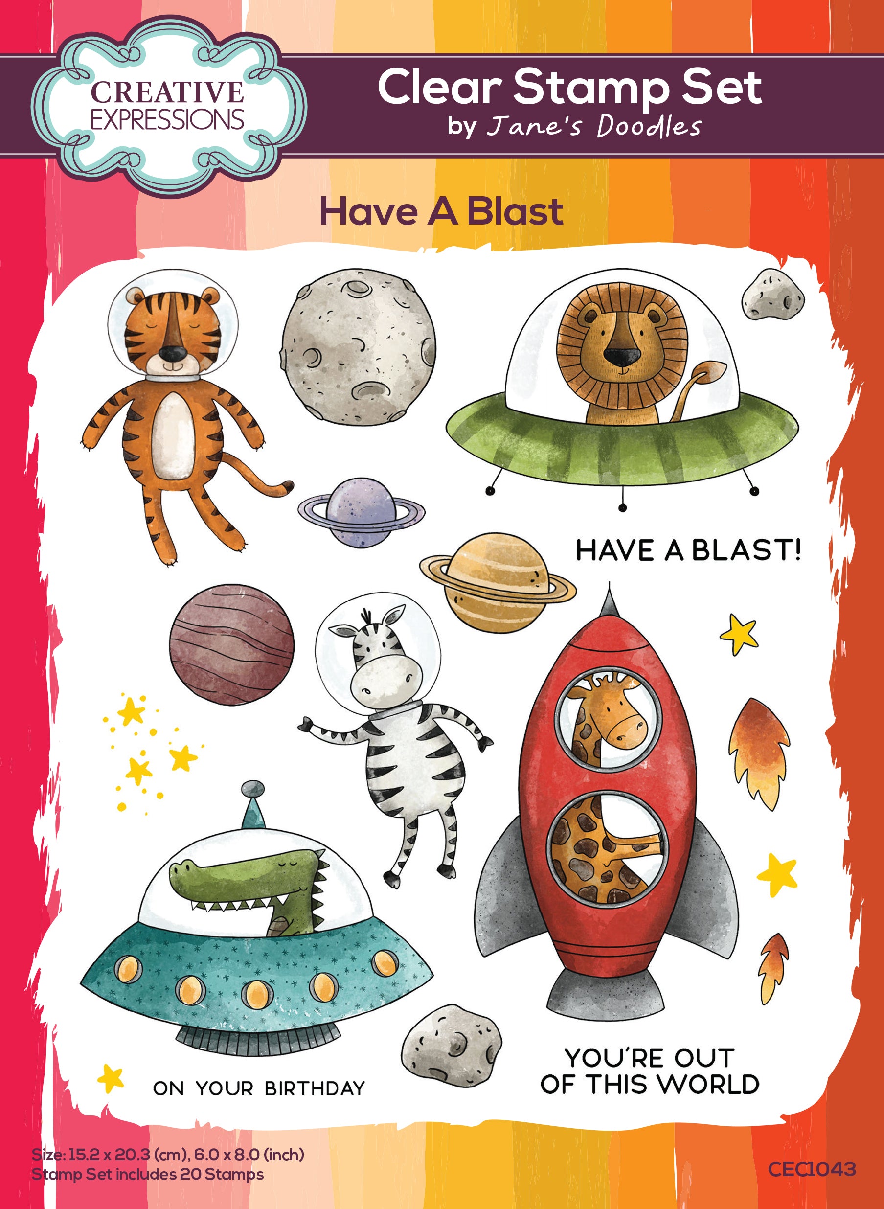Creative Expressions Jane's Doodles Have A Blast 6 in x 8 in Clear Stamp Set