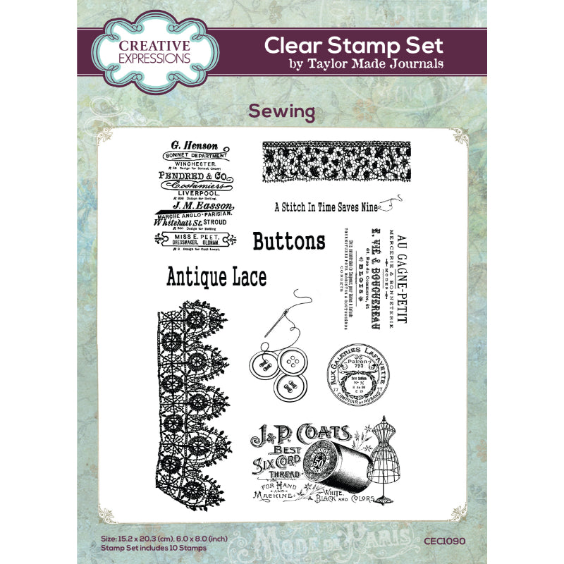 Creative Expressions Taylor Made Journals Sewing 6 in x 8 in Clear Stamp Set