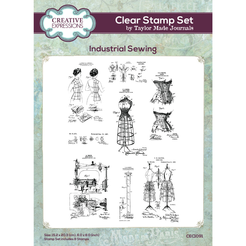 Creative Expressions Taylor Made Journals Industrial Sewing 6 in x 8 in Clear Stamp Set