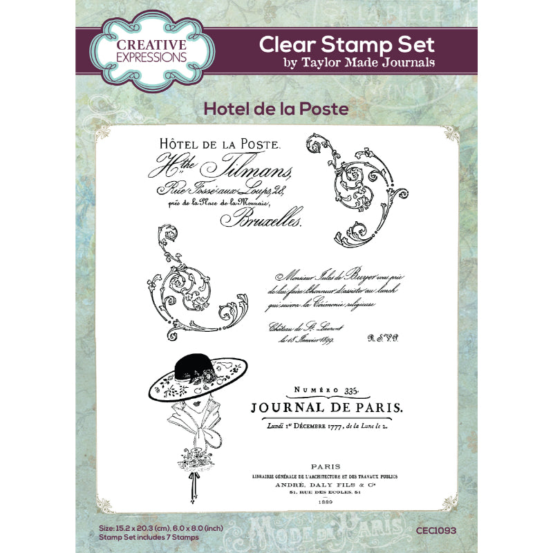 Creative Expressions Taylor Made Journals Hotel de la Poste 6 in x 8 in Clear Stamp Set