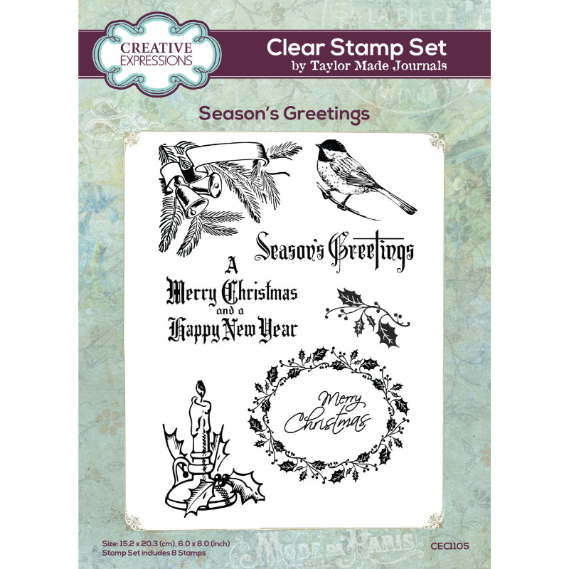 Creative Expressions Taylor Made Journals Season's Greetings 6 in x 8 in Clear Stamp Set