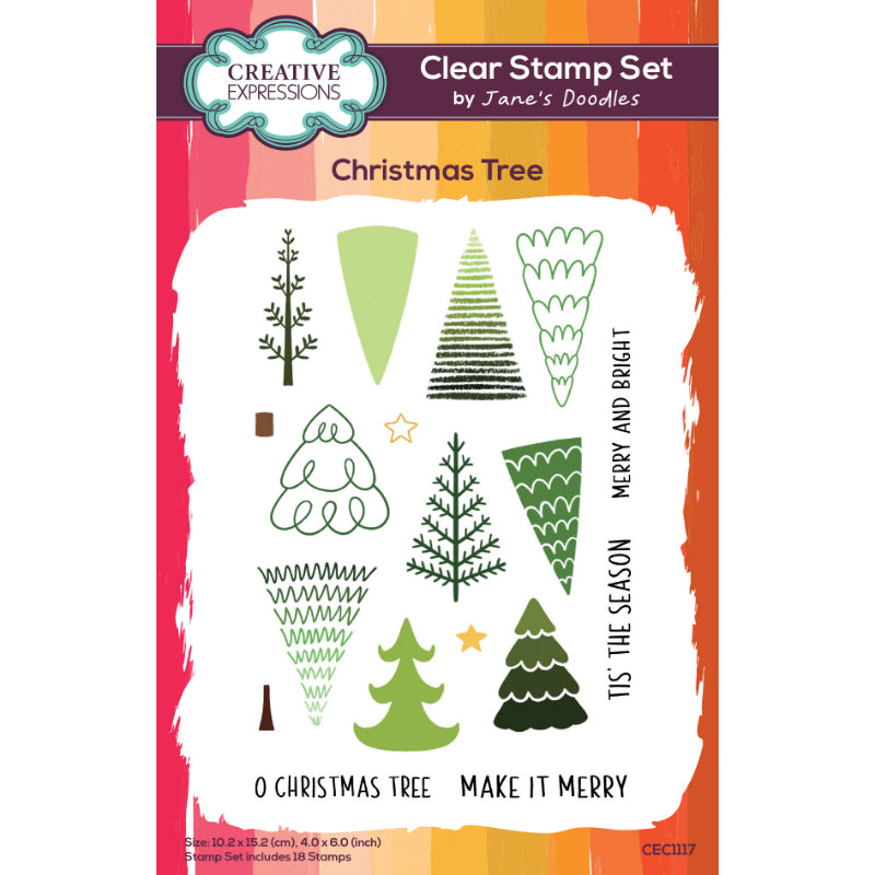 Creative Expressions Jane's Doodles Christmas Tree 4 in x 6 in Clear Stamp Set