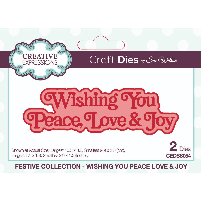 Creative Expressions Sue Wilson Festive Shadowed Sentiments Wishing You Peace Love & Joy Craft Die