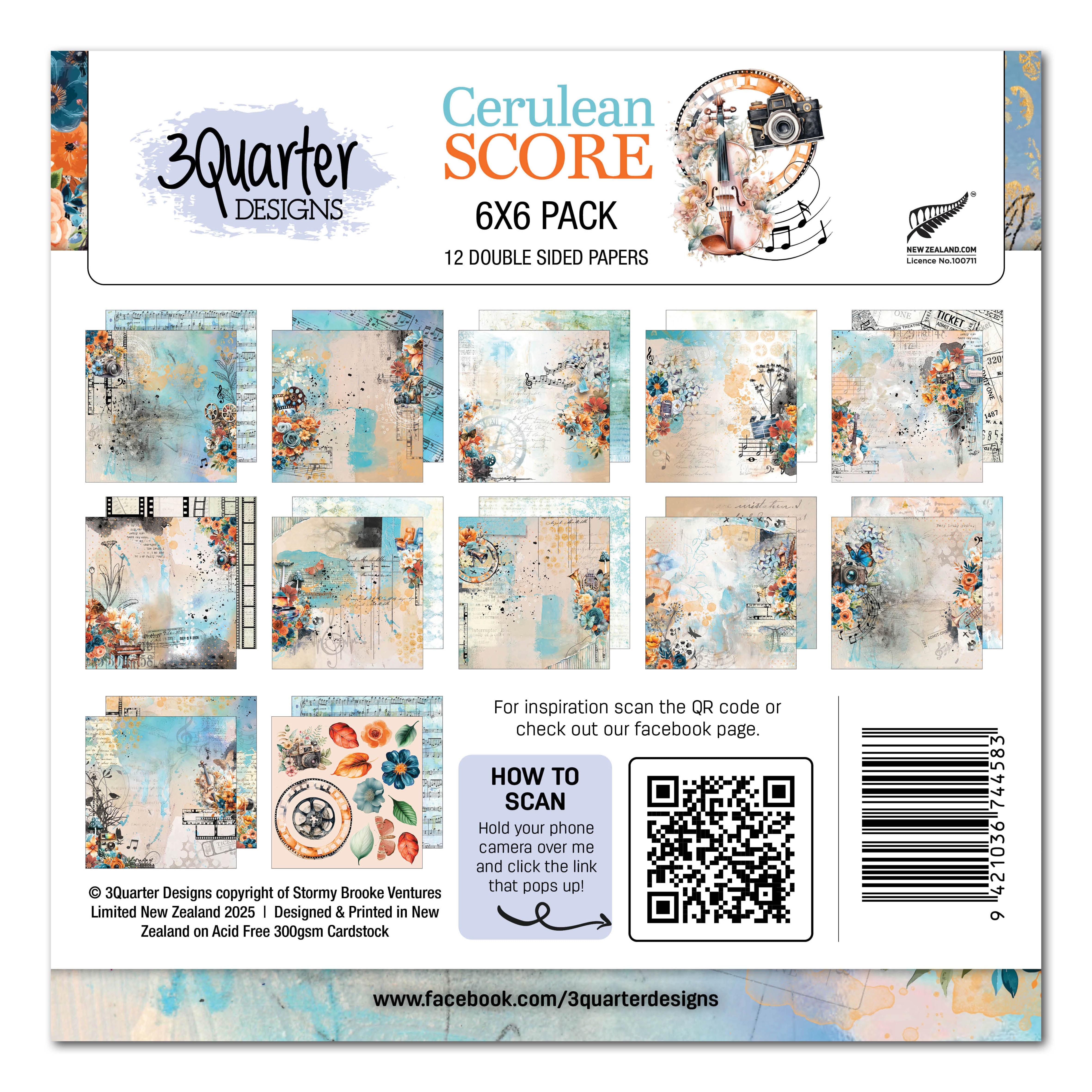 3Quarter Designs Cerulean Score 6x6 Paper Pack