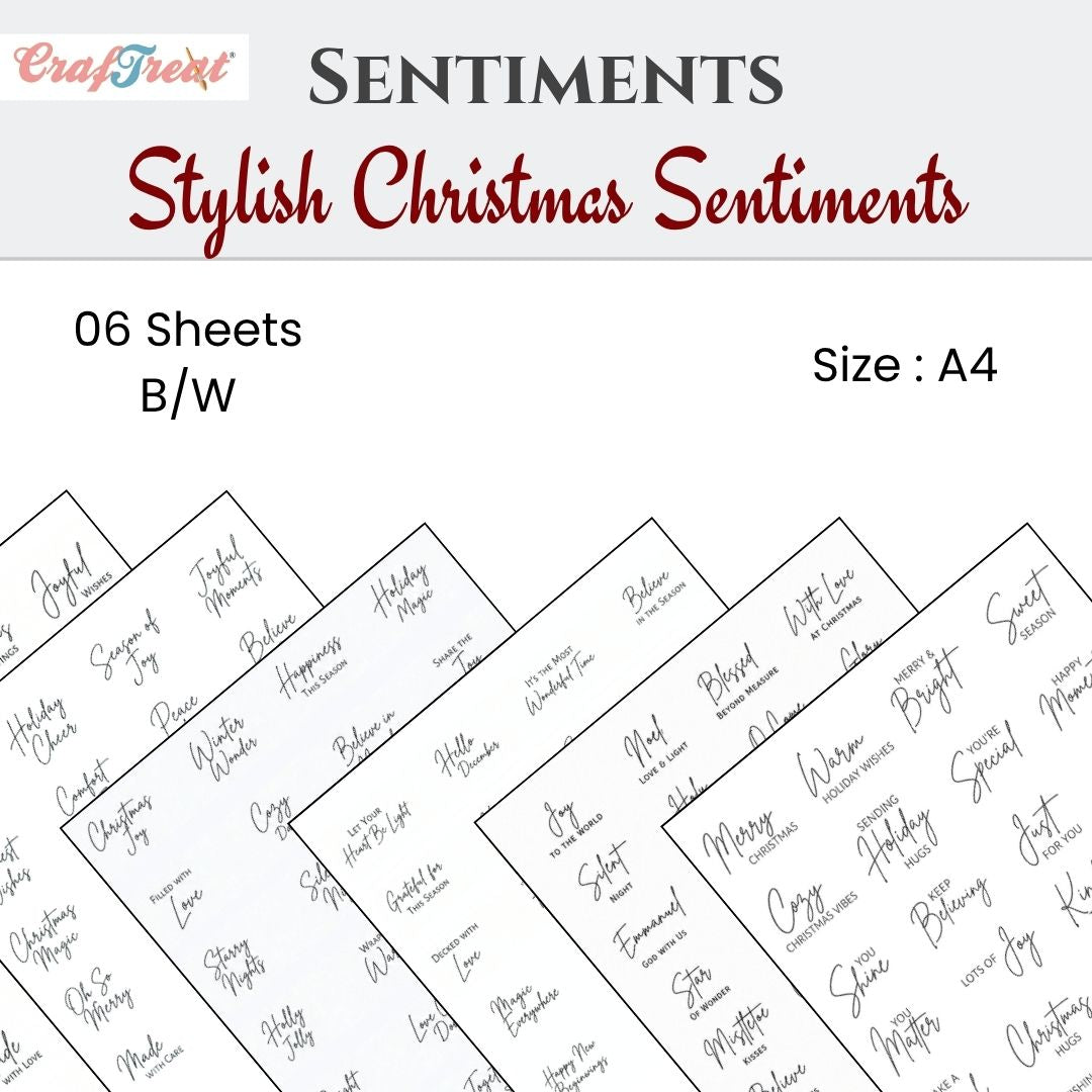 CrafTreat Sentiment Sheets - Stylish Christmas Sentiments 6 Designs