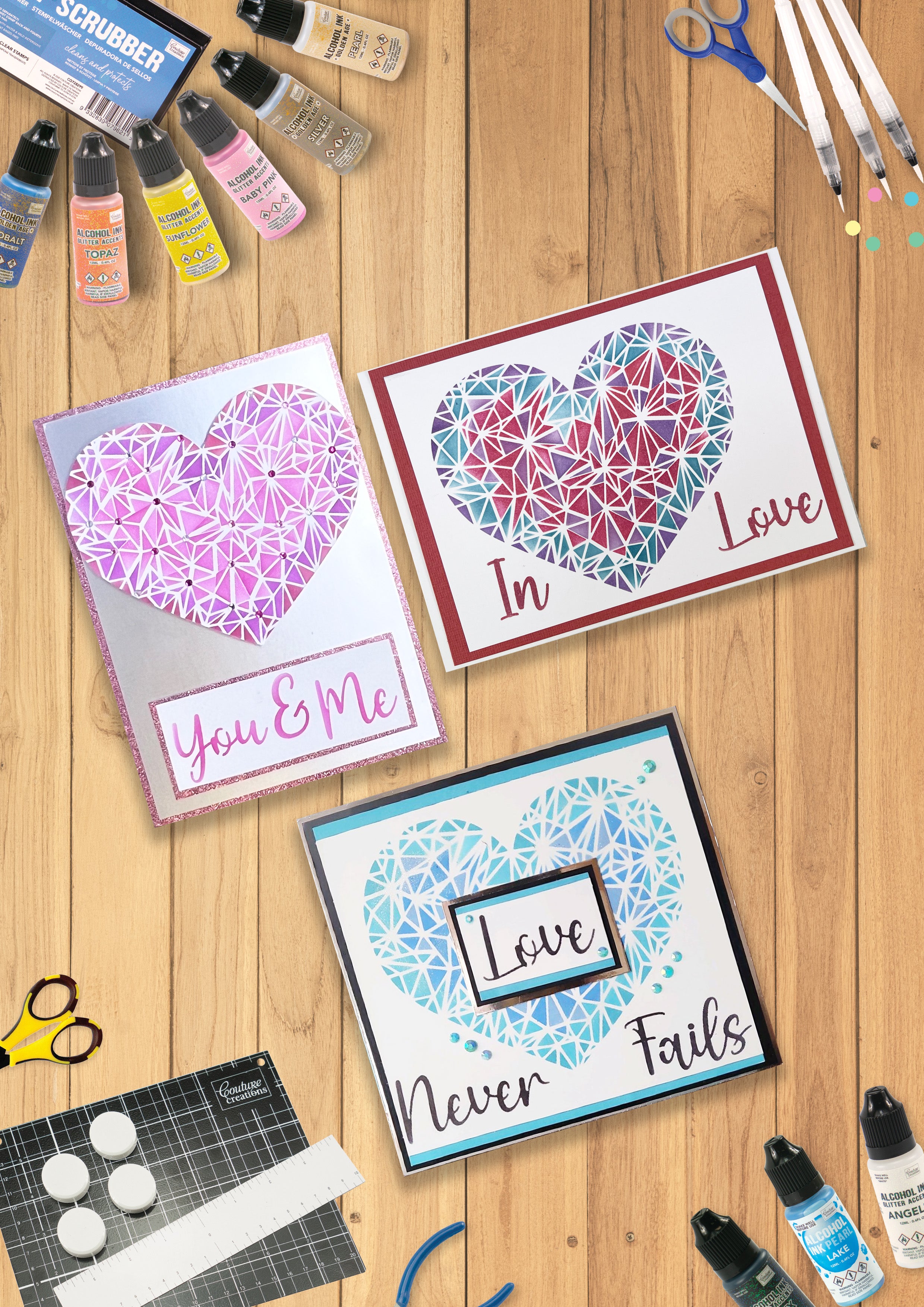 Geometric Heart Stencil Set (4pc)