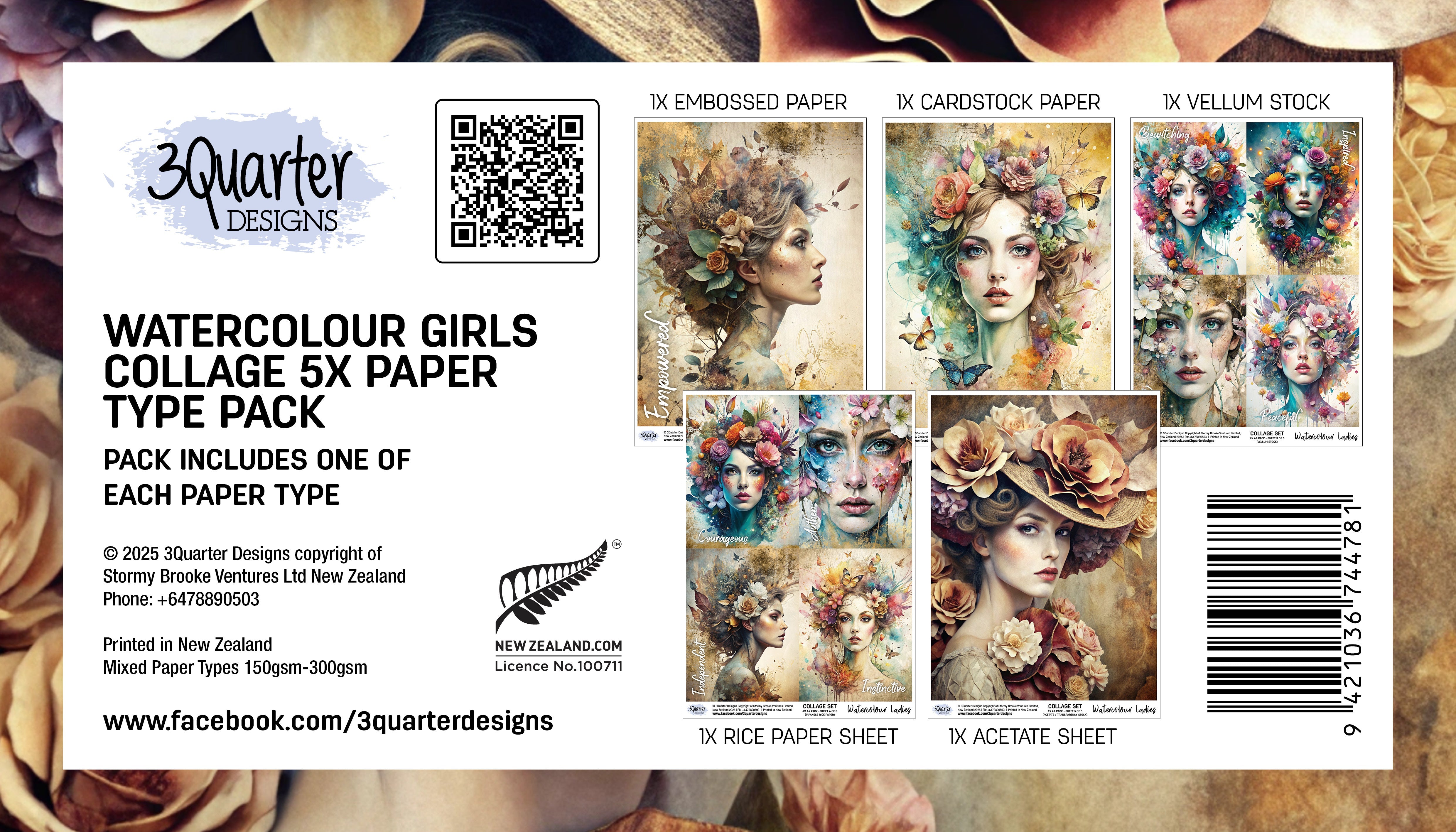 3Quarter Designs Set of 5 Watercolour Collage Prints - Girls