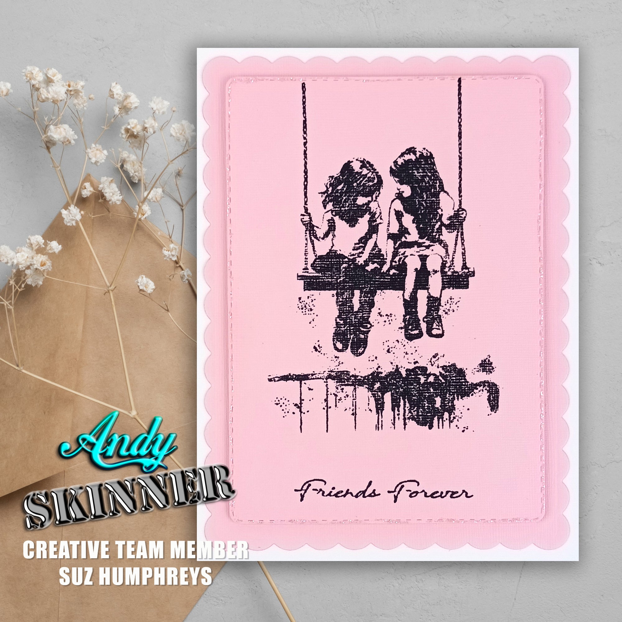 Creative Expressions Andy Skinner Friends Forever 3.5 in x 5.25 in Pre Cut Rubber Stamp