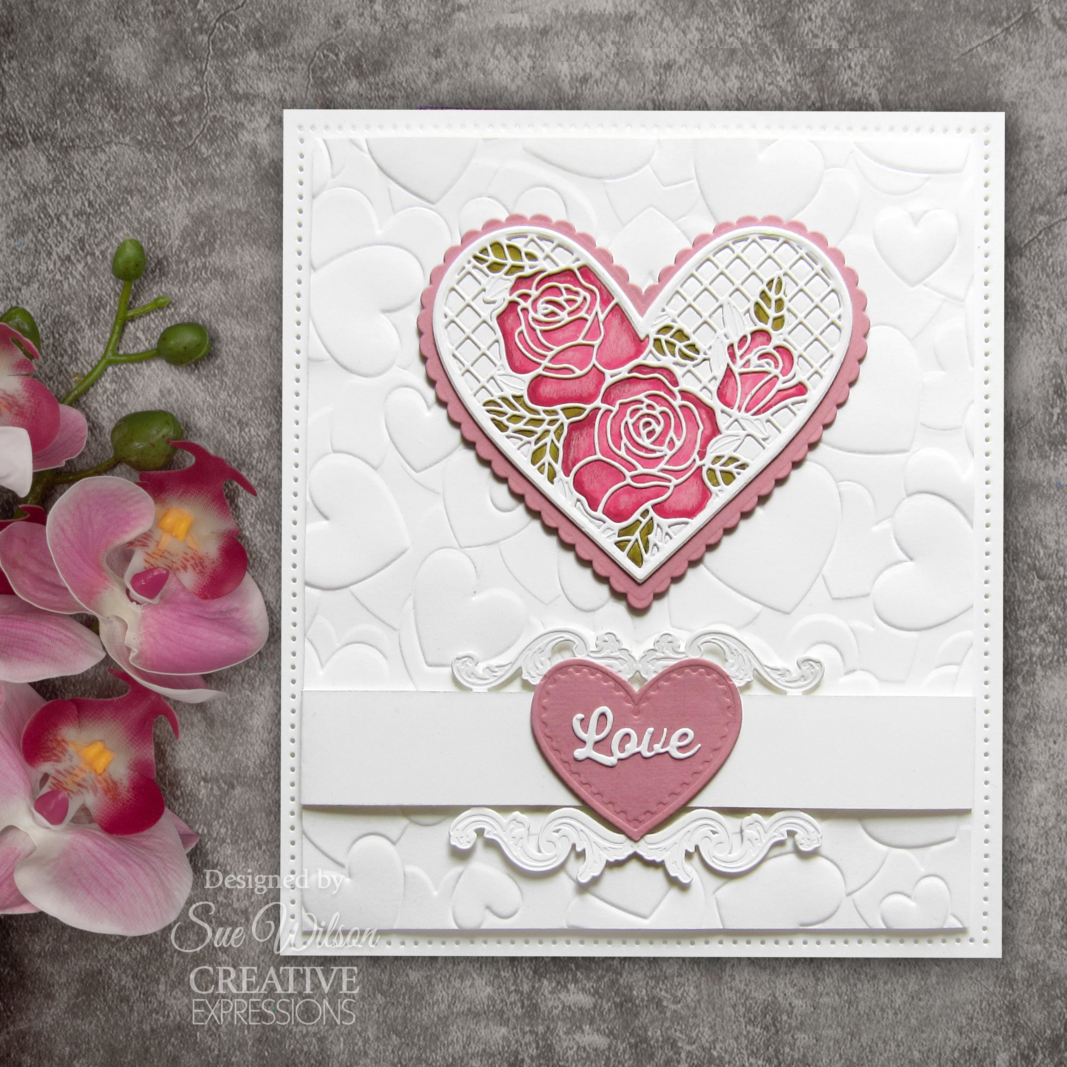 Creative Expressions Sue Wilson Frames & Tags Lace Rose Heart Craft Die