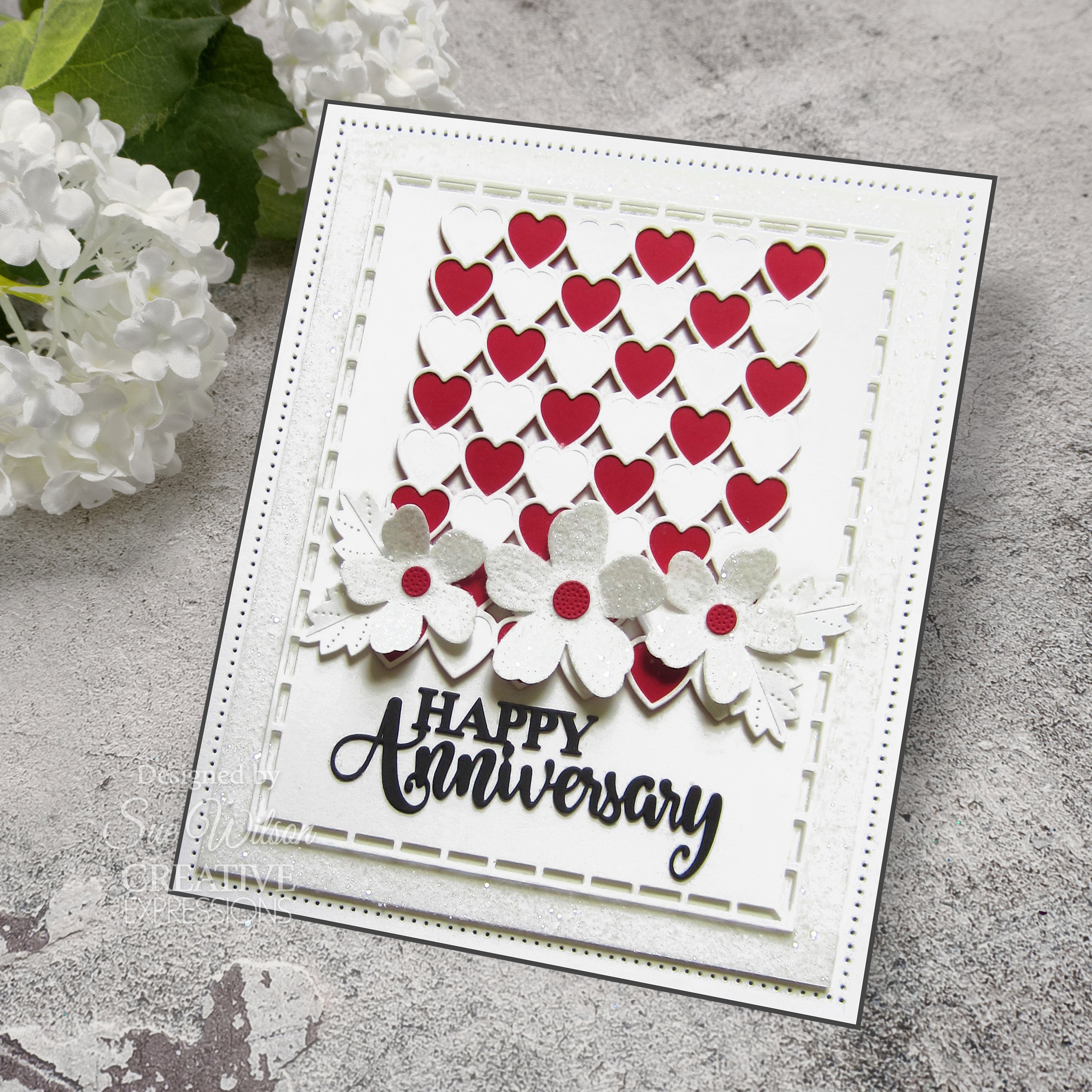 Creative Expressions Sue Wilson Shadowed Sentiments Happy Anniversary Craft Die