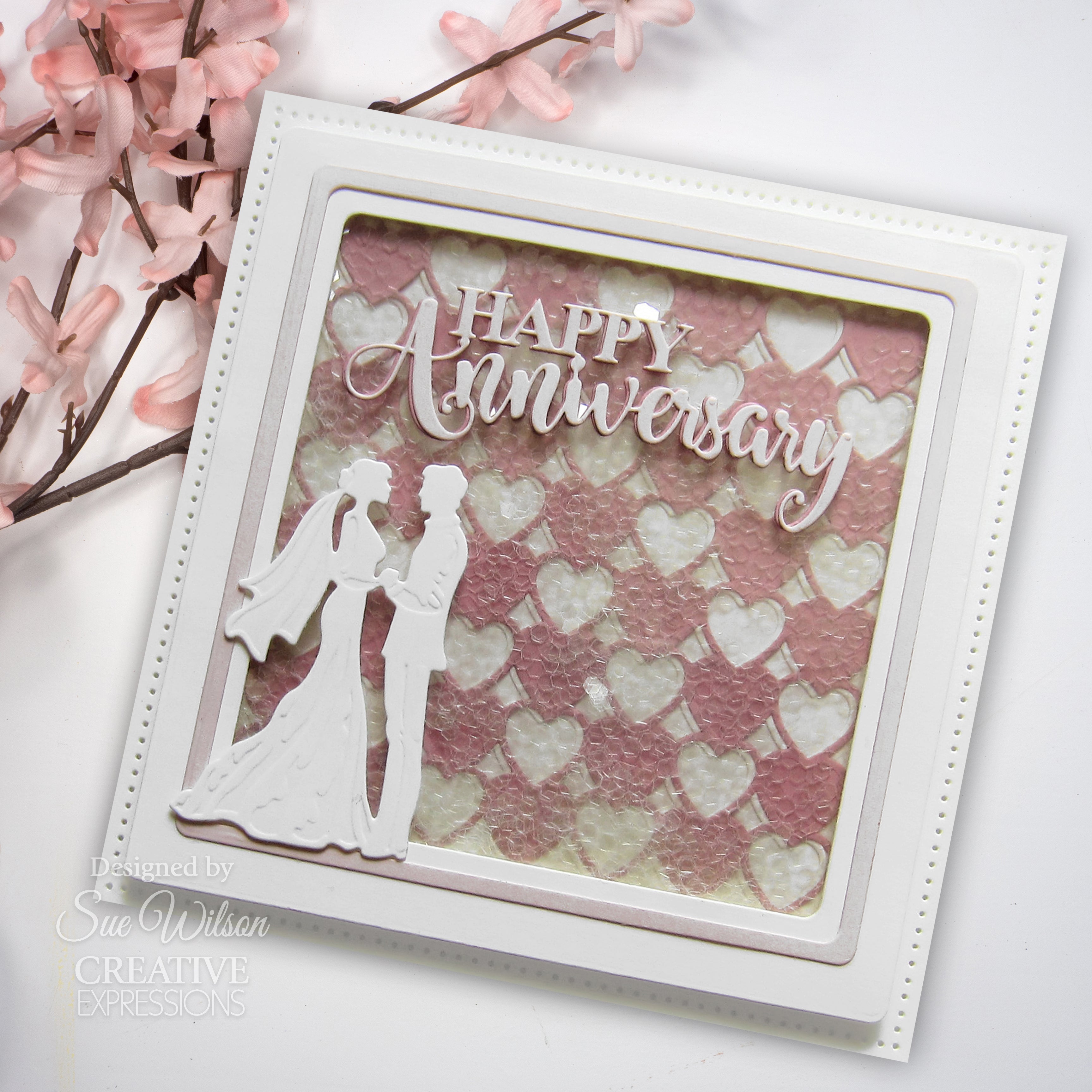 Creative Expressions Sue Wilson Shadowed Sentiments Happy Anniversary Craft Die