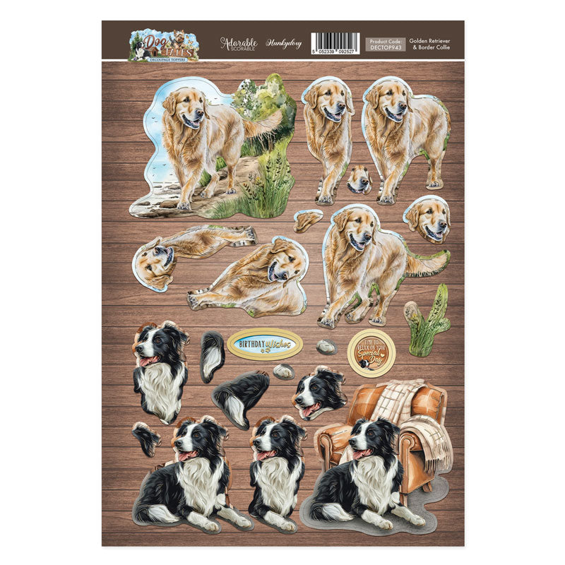 Golden Retriever & Border Collie Decoupage Topper Sheet