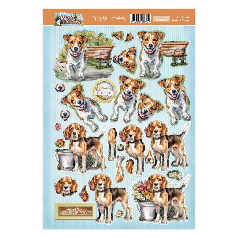 Jack Russell Terrier & Beagle Decoupage Topper Sheet