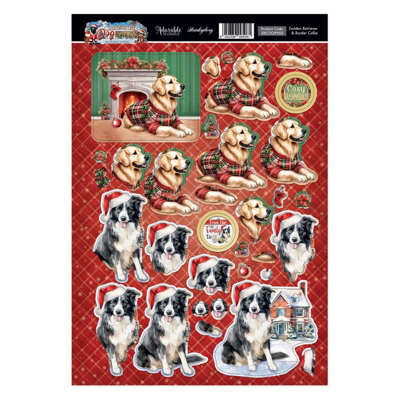 Golden Retriever & Border Collie Decoupage Topper Sheet