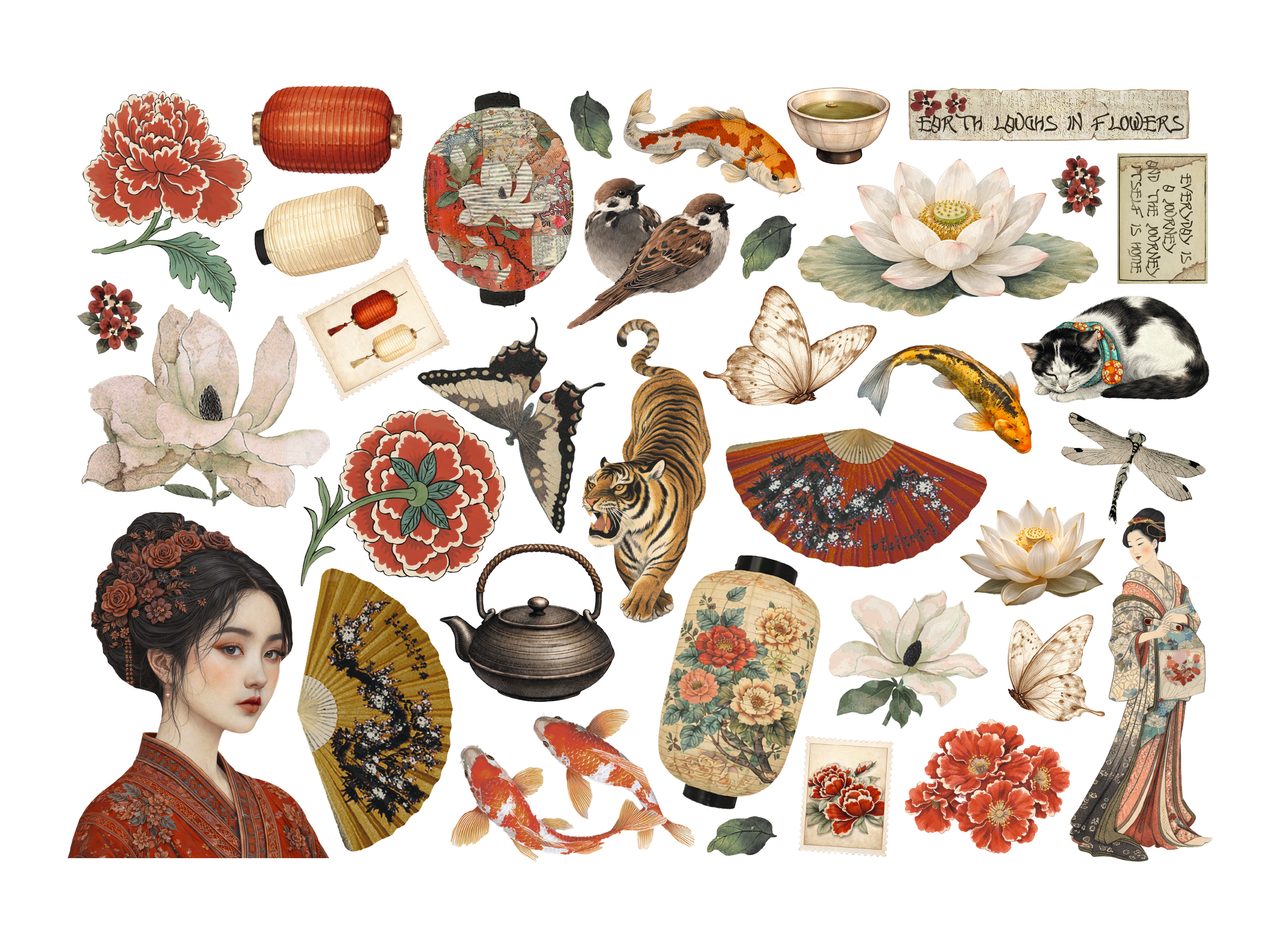 Printed Decorative Ephemera For Art And Craft - Oriental Garden